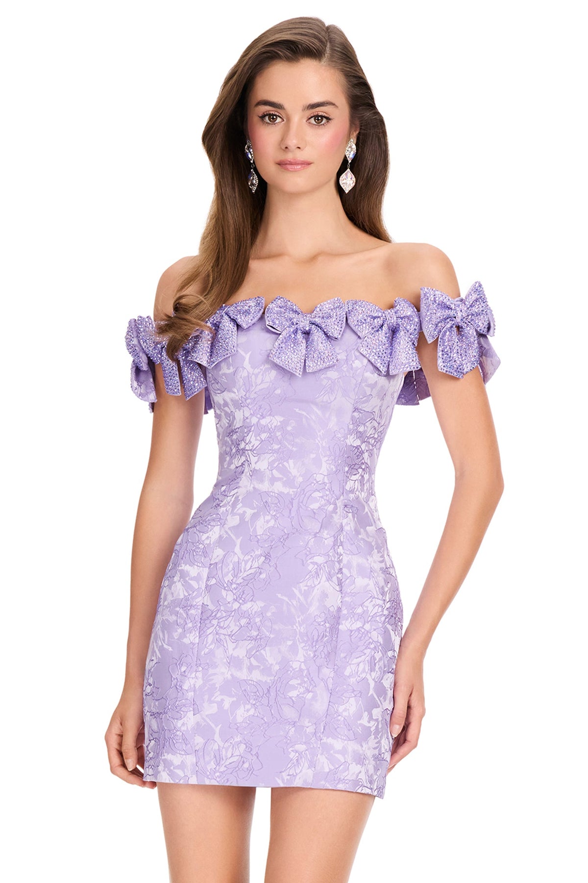 Ashley Lauren 40074 - Off Shoulder Crystal Bow Fitted Cocktail Dress