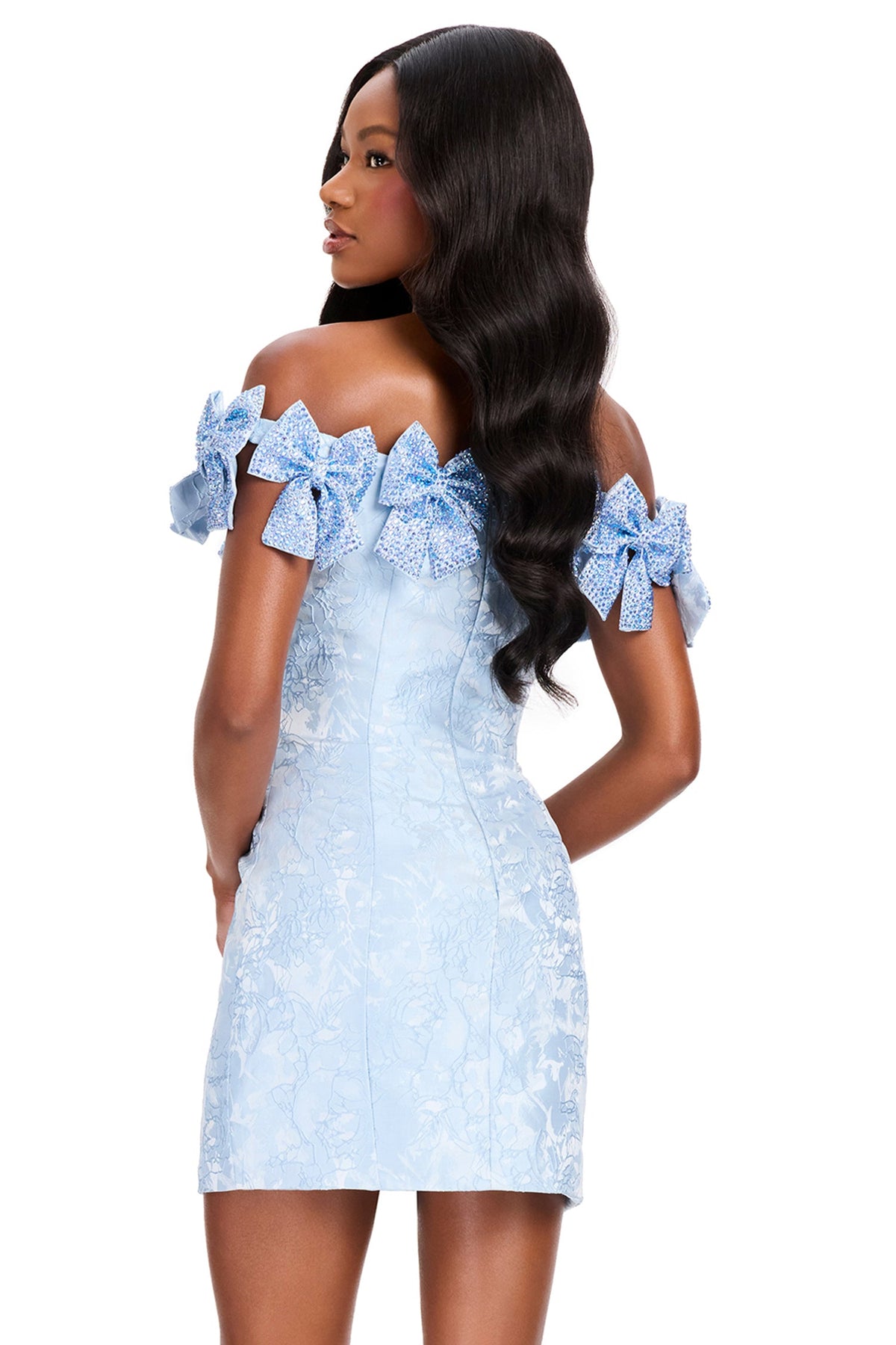 Ashley Lauren 40074 - Off Shoulder Crystal Bow Fitted Cocktail Dress