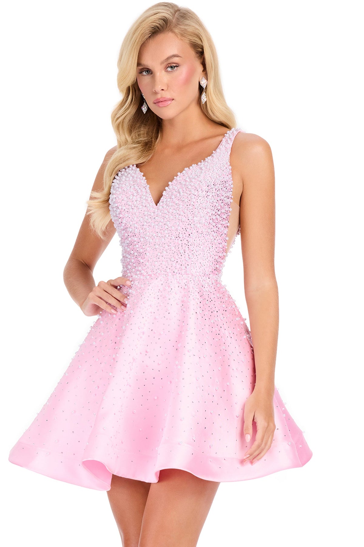 Ashley Lauren 40081 - Pearl Mikado Deep V-Neck Cocktail Dress