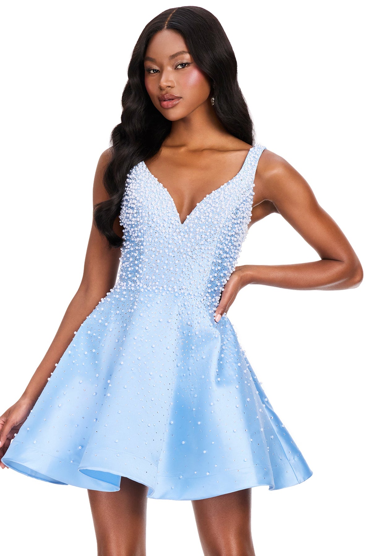 Ashley Lauren 40081 - Pearl Mikado Deep V-Neck Cocktail Dress