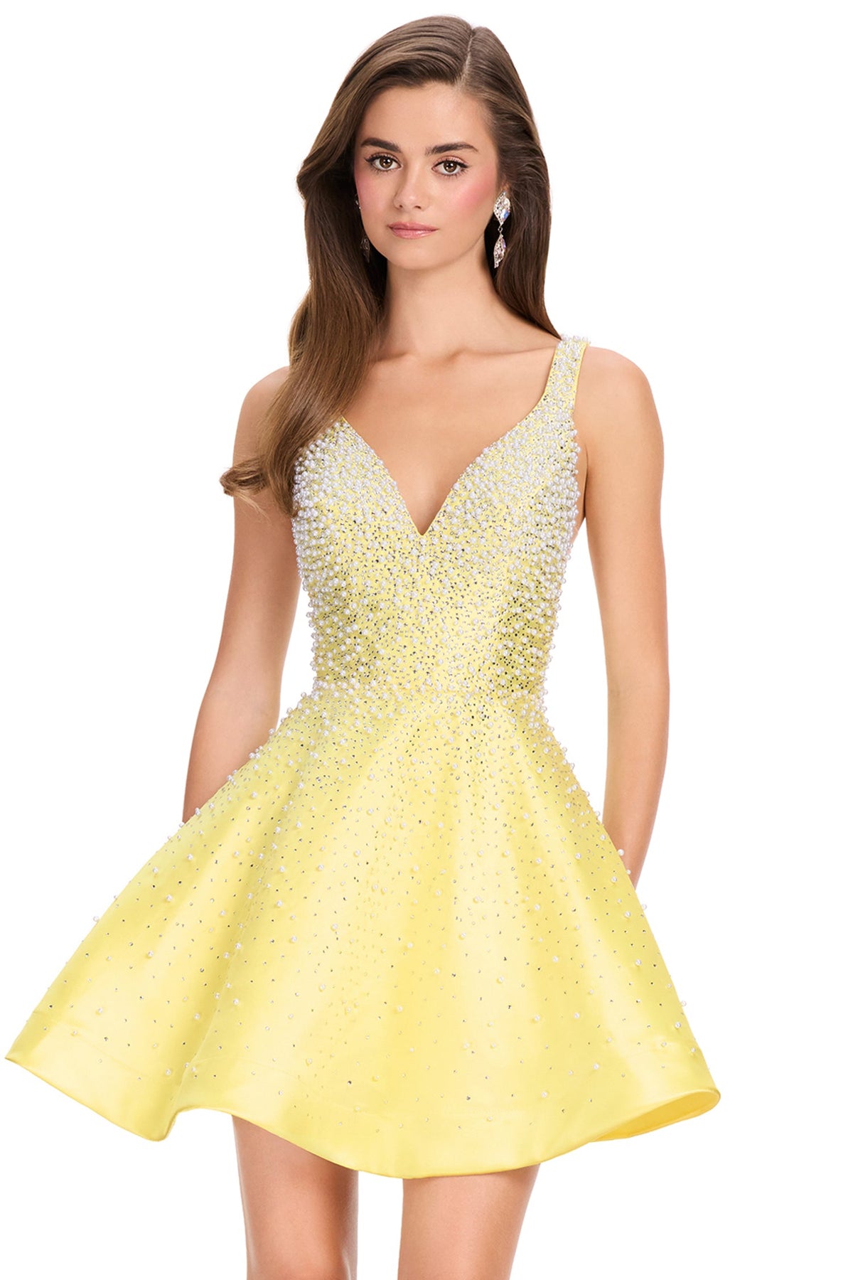 Ashley Lauren 40081 - Pearl Mikado Deep V-Neck Cocktail Dress