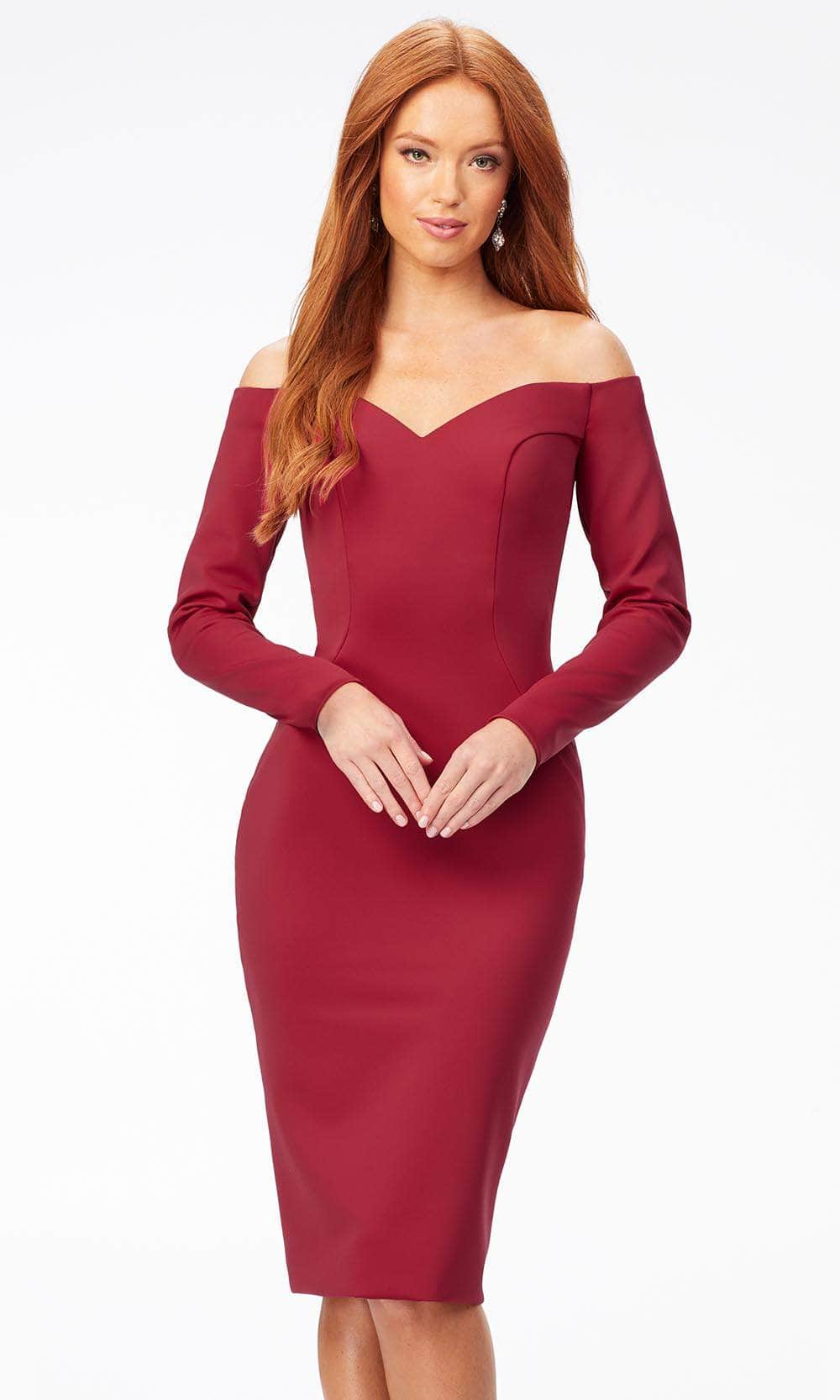 Ashley Lauren 4514 - Off- Shoulder Long Sleeve Tea-Length Dress Special Occasion Dress