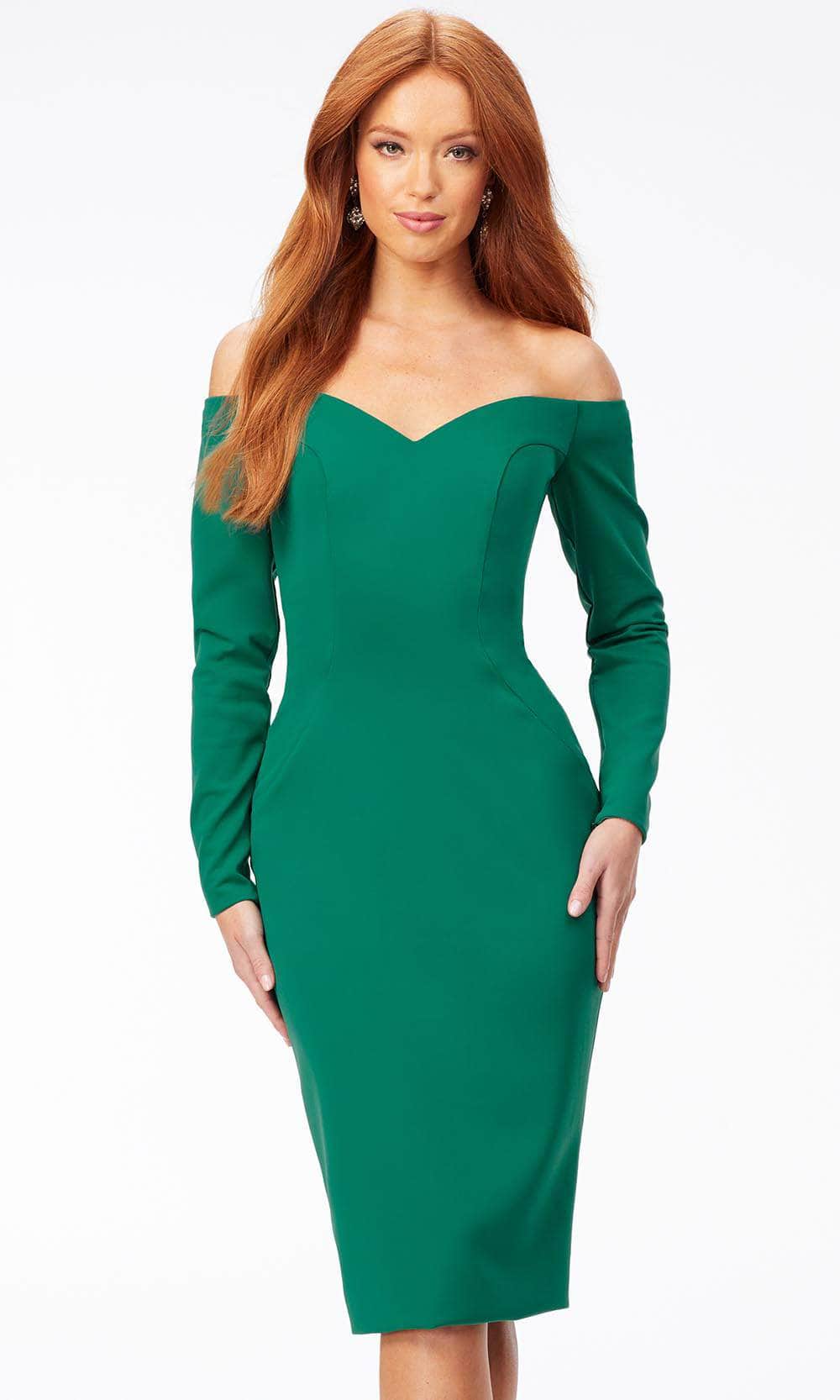 Ashley Lauren 4514 - Off- Shoulder Long Sleeve Tea-Length Dress Special Occasion Dress