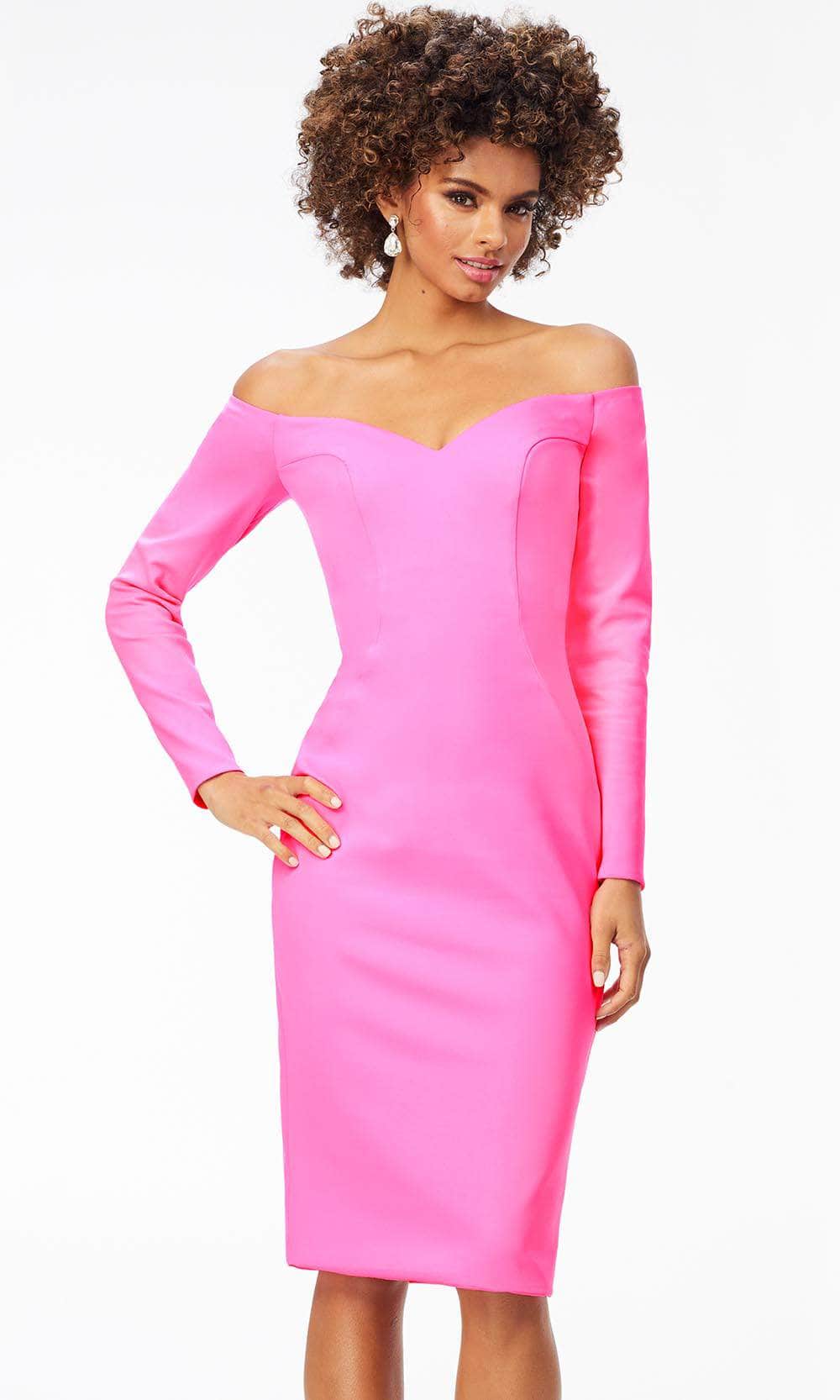 Ashley Lauren 4514 - Off- Shoulder Long Sleeve Tea-Length Dress Special Occasion Dress