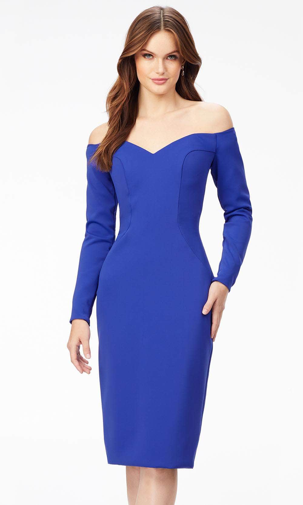 Ashley Lauren 4514 - Off- Shoulder Long Sleeve Tea-Length Dress Special Occasion Dress