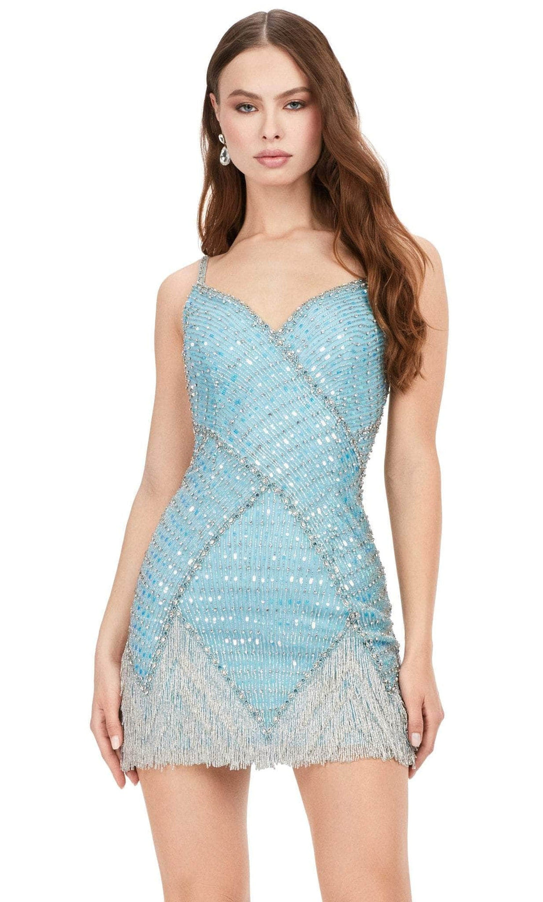 Ashley Lauren 4593 Embellished Fringe Mini Dress