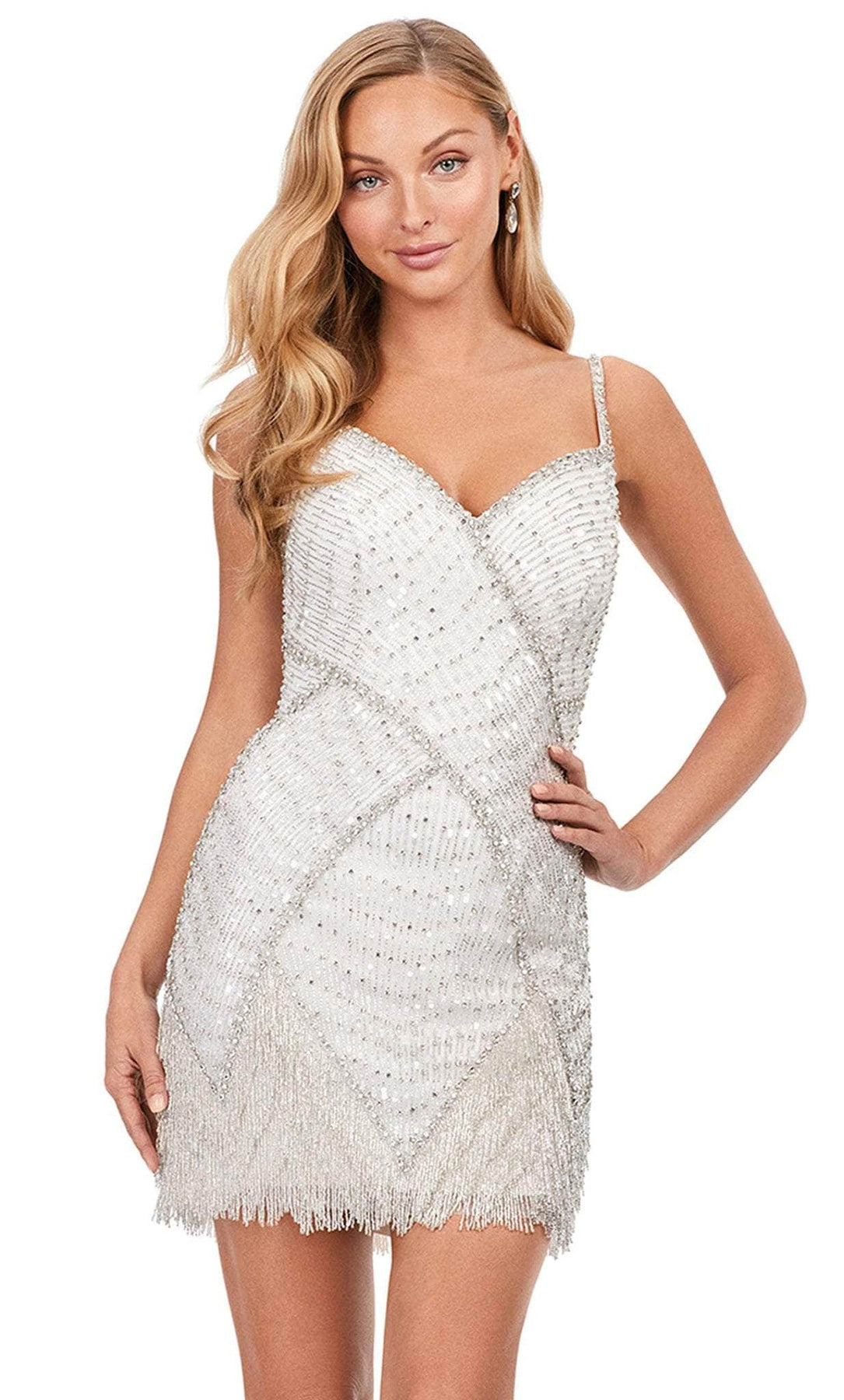 Ashley Lauren 4593 Embellished Fringe Mini Dress