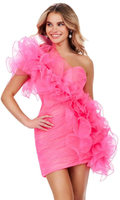 Ashley Lauren 4672 - One-Sleeve Organza Ruffle Detail Cocktail Dress Cocktail Dresses