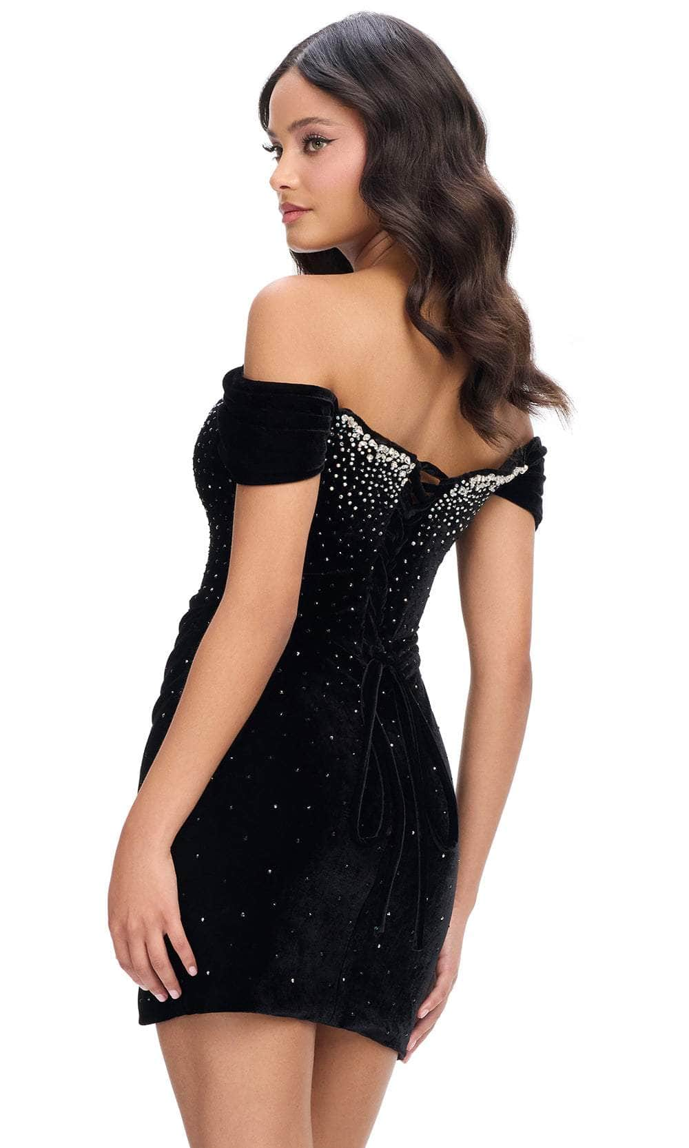 Ashley Lauren 4711 - Rhinestone Off-Shoulder Cocktail Dress Homecoming Dresses