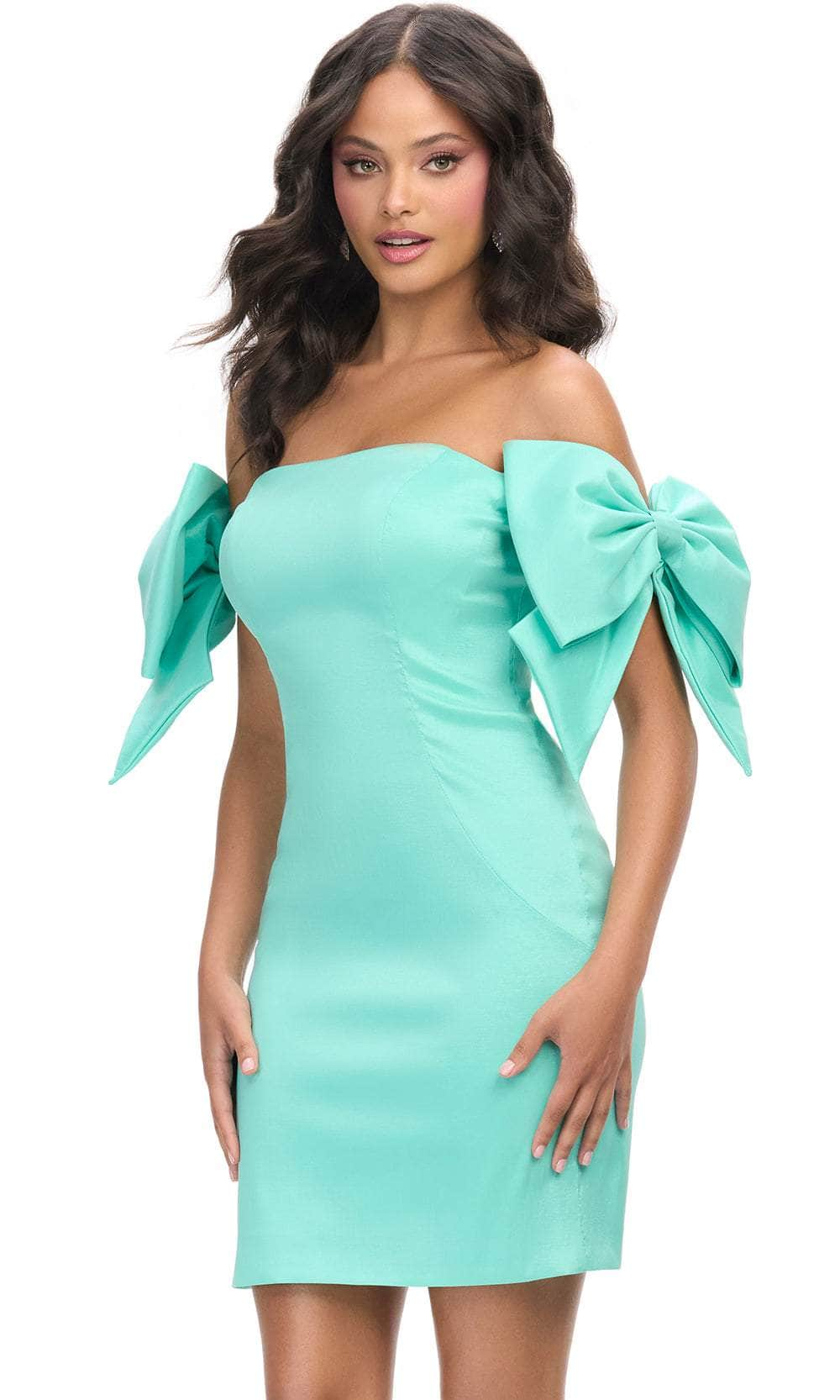 Ashley Lauren 4725 - Straight-Across Fitted Bodice Cocktail Dress Homecoming Dresses 00 / Aqua