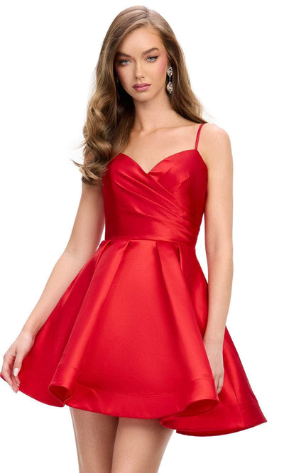 Ashley Lauren 4780 - Pleated Skirt Satin Cocktail Dress Homecoming Dresses 00 / Red