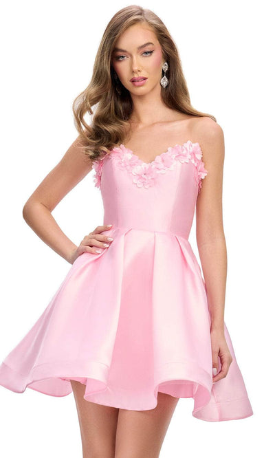 Ashley Lauren 4782 - Seams 3D Floral Detail Cocktail Dress Homecoming Dresses 0 / Pink