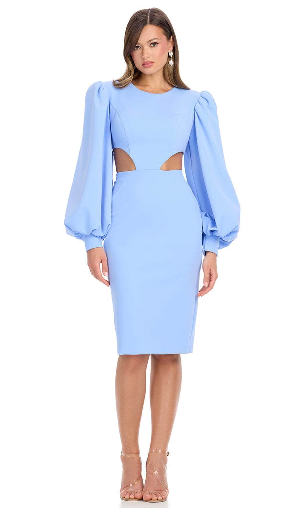 Ashley Lauren 4811 - Knee-Length Scuba Column Dress - Balloon Sleeves, Seams, Cut-Out Details, Back Zipper Closure 4 / Light Blue Ashley Lauren 4811 - Knee-Length Scuba Column Dress - Balloon Sleeves, Seams, Cut-Out Details, Back Zipper Closure 4 / Light Blue