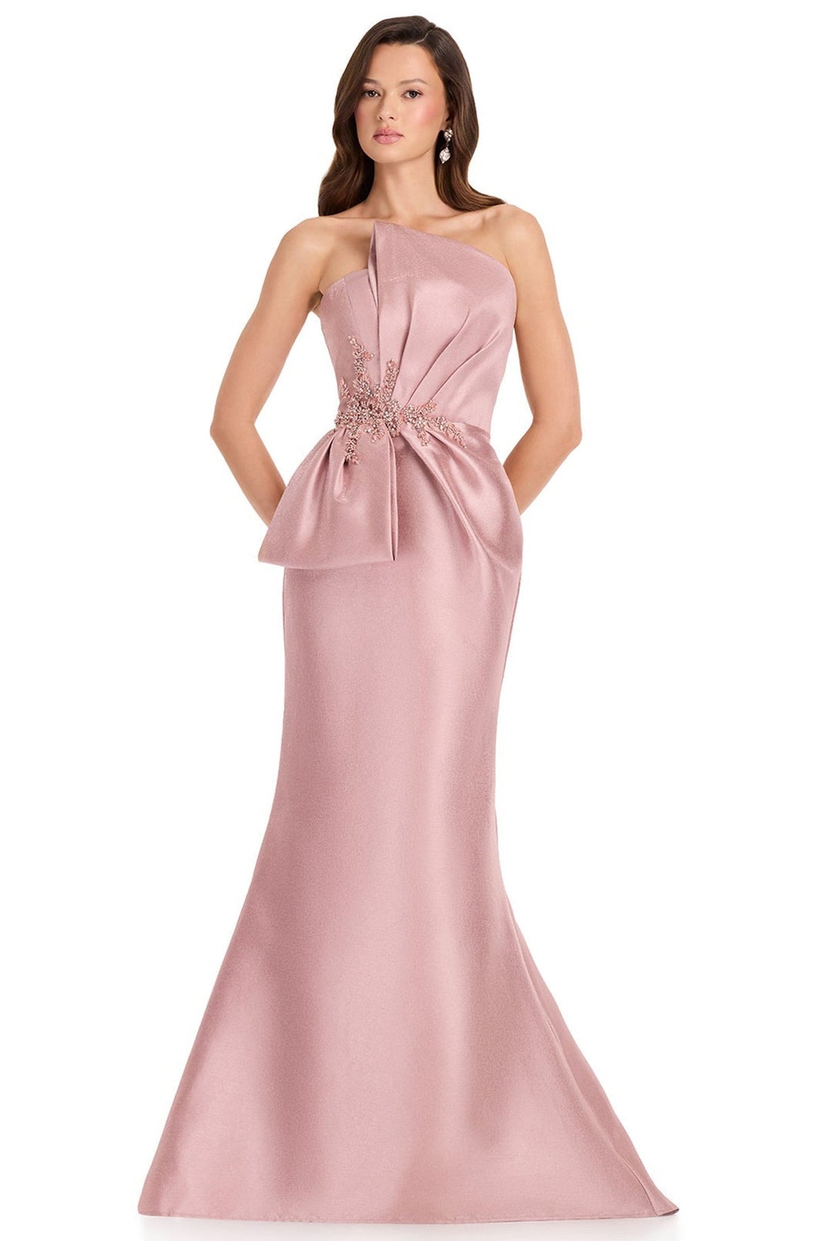 Ashley Lauren E12362 Strapless Asymmetrical Neck Prom Gown