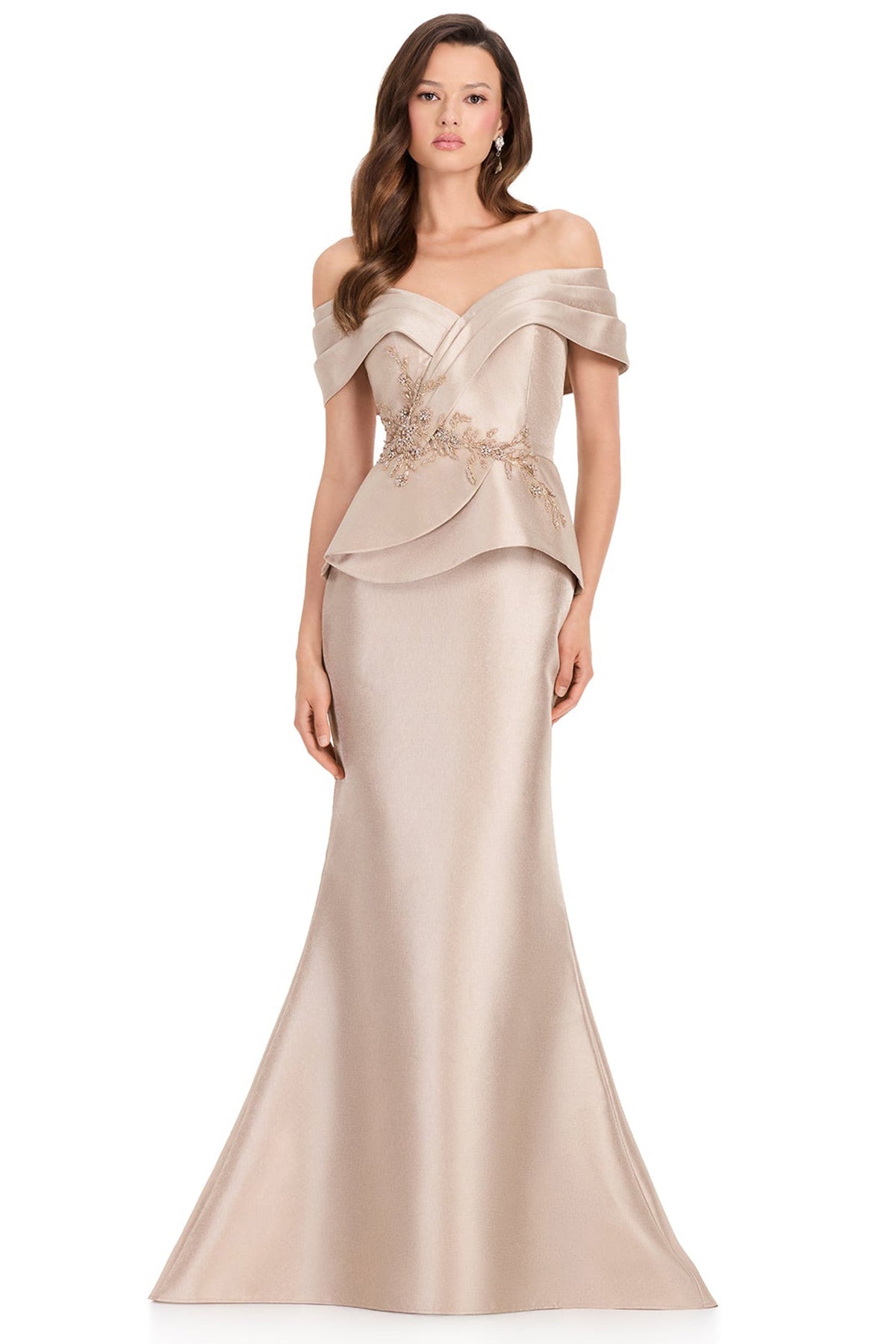 Ashley Lauren E12363 Mermaid Skirt Peplum Mikado Prom Gown