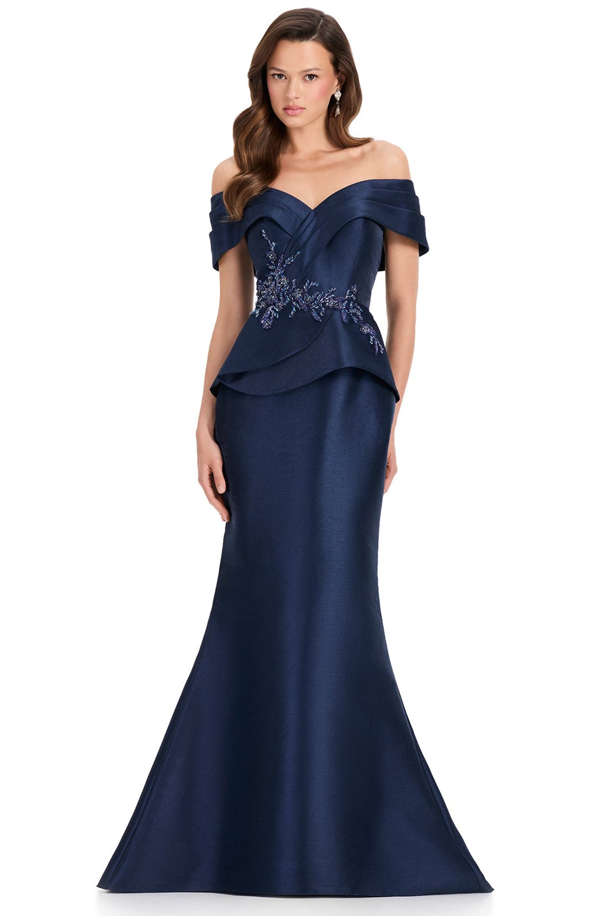 Ashley Lauren E12363 Mermaid Skirt Peplum Mikado Prom Gown