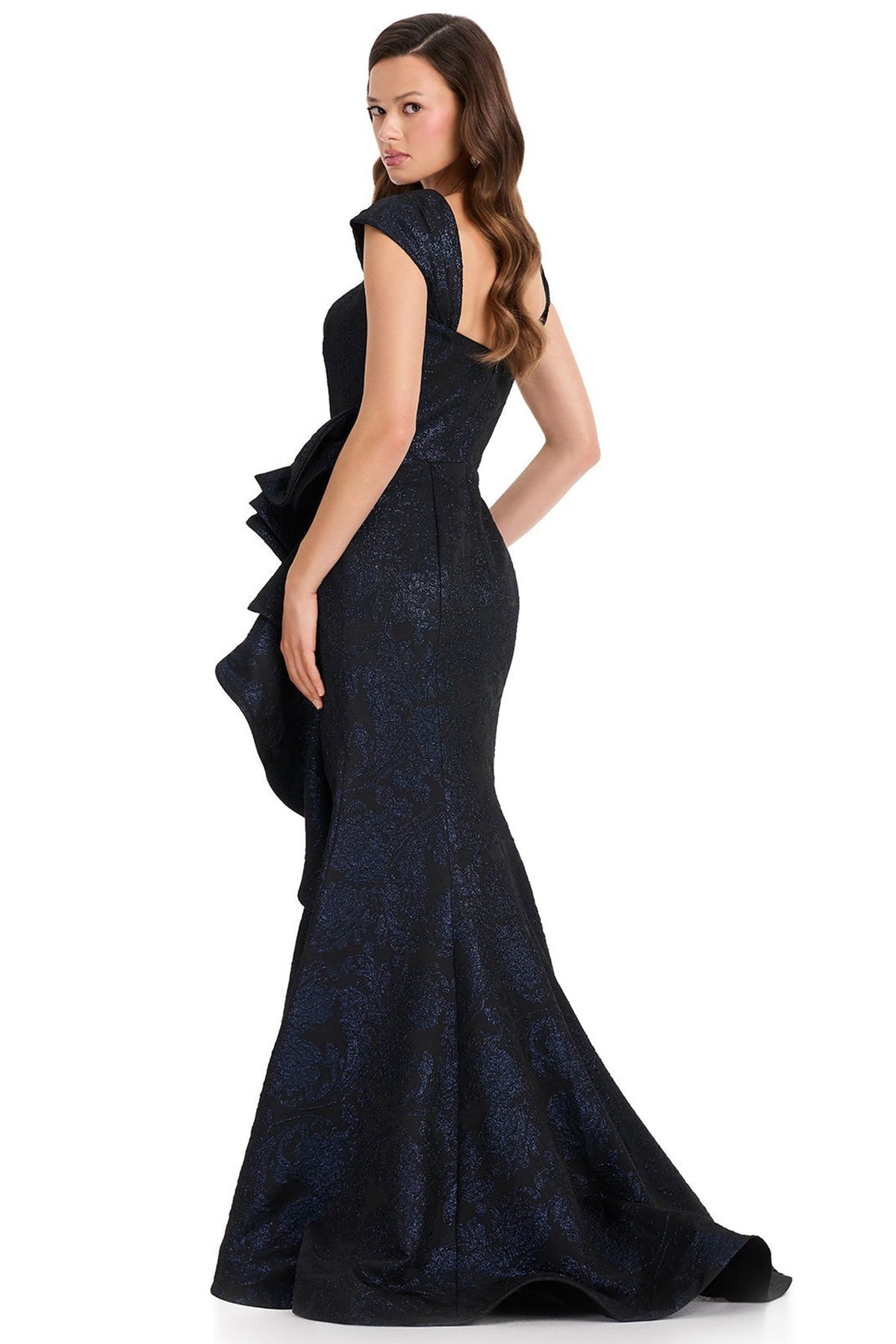 Ashley Lauren E12364 Square Neck Textured Brocade Evening Gown