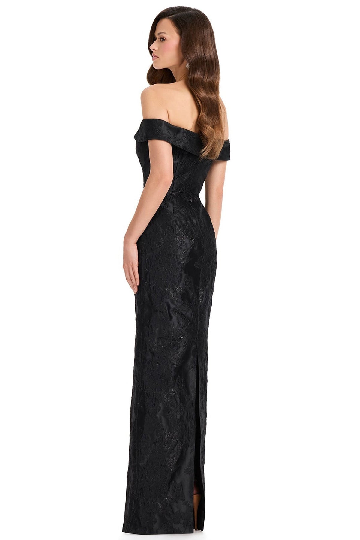 Ashley Lauren E12367 Floral Butterfly Motif Off Shoulder Evening Gown
