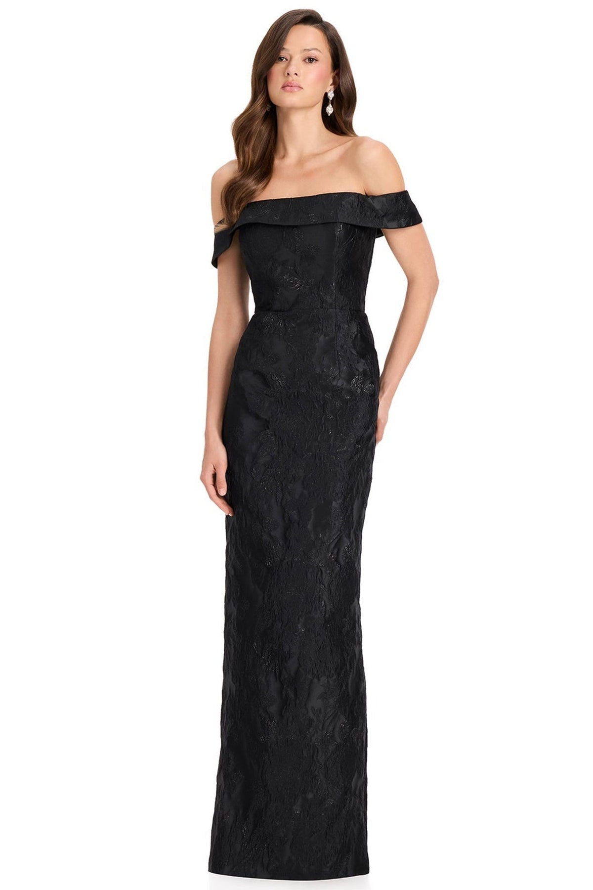 Ashley Lauren E12367 Floral Butterfly Motif Off Shoulder Evening Gown