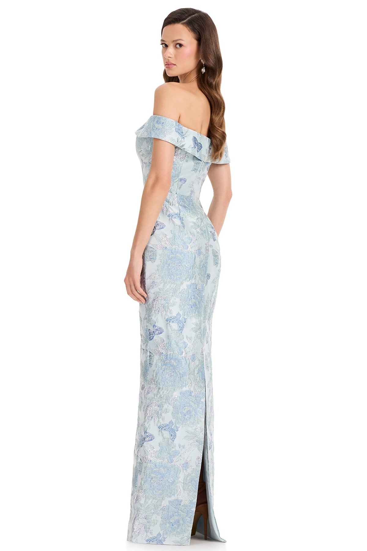 Ashley Lauren E12367 Floral Butterfly Motif Off Shoulder Evening Gown
