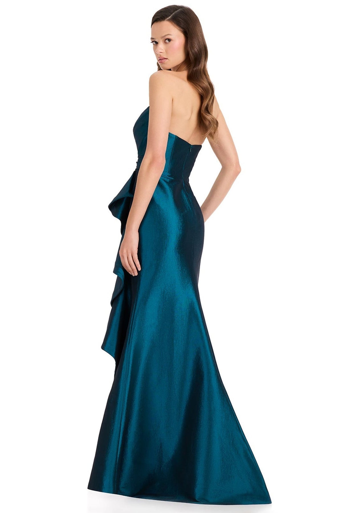 Ashley Lauren E12368 Cascading Ruffle Straight Neck Evening Gown