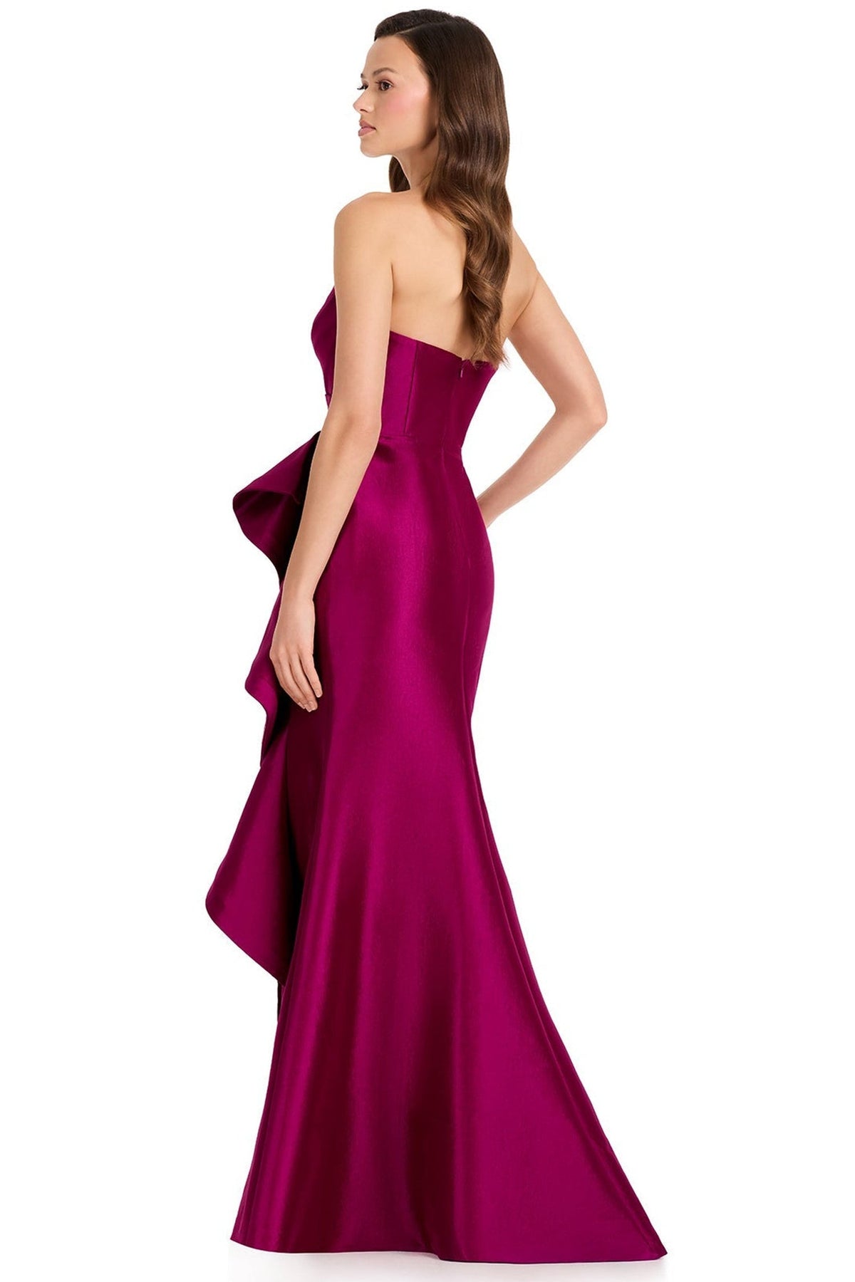 Ashley Lauren E12368 Cascading Ruffle Straight Neck Evening Gown