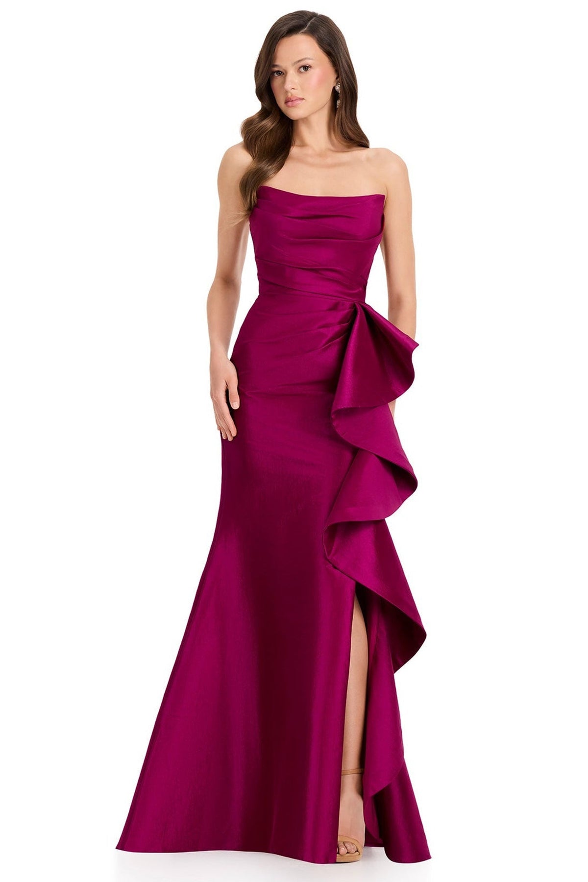 Ashley Lauren E12368 Cascading Ruffle Straight Neck Evening Gown