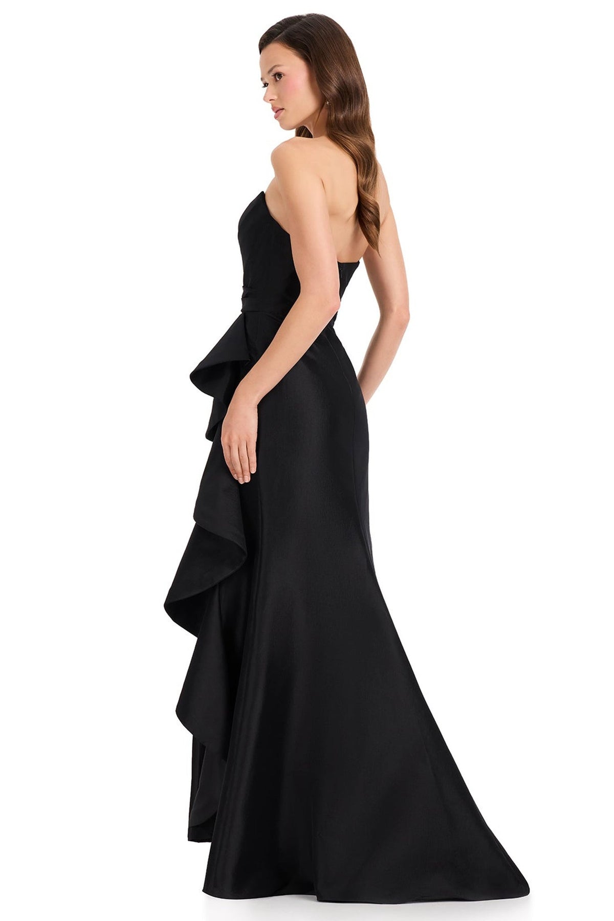 Ashley Lauren E12368 Cascading Ruffle Straight Neck Evening Gown