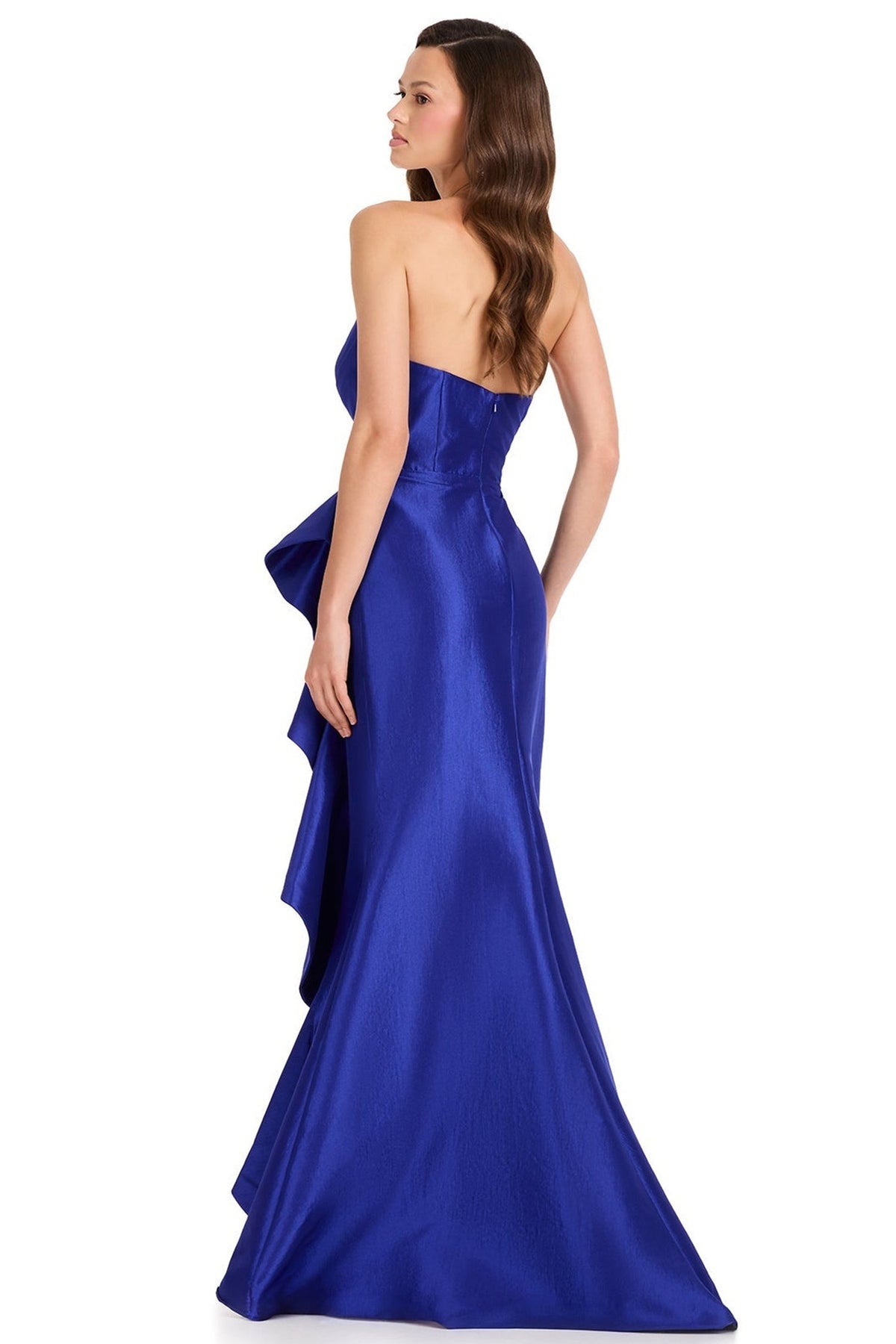 Ashley Lauren E12368 Cascading Ruffle Straight Neck Evening Gown