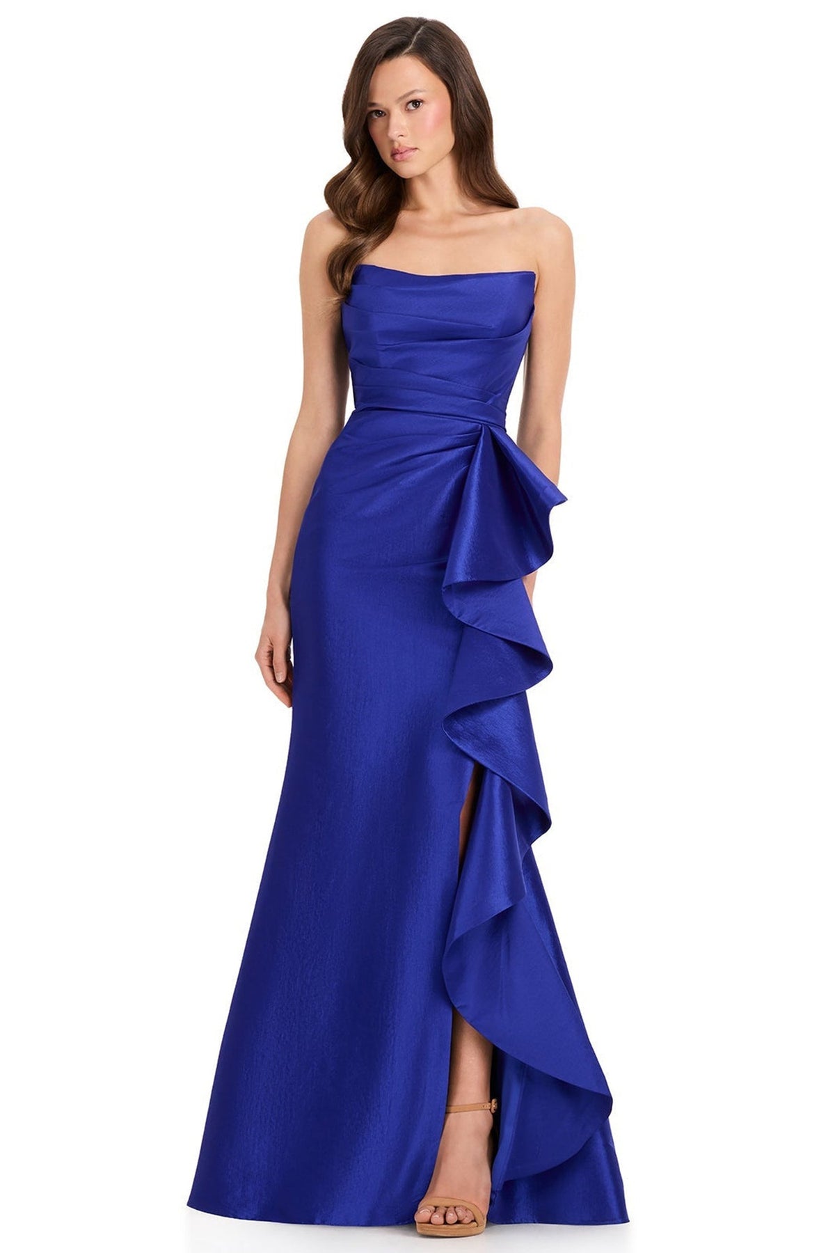 Ashley Lauren E12368 Cascading Ruffle Straight Neck Evening Gown