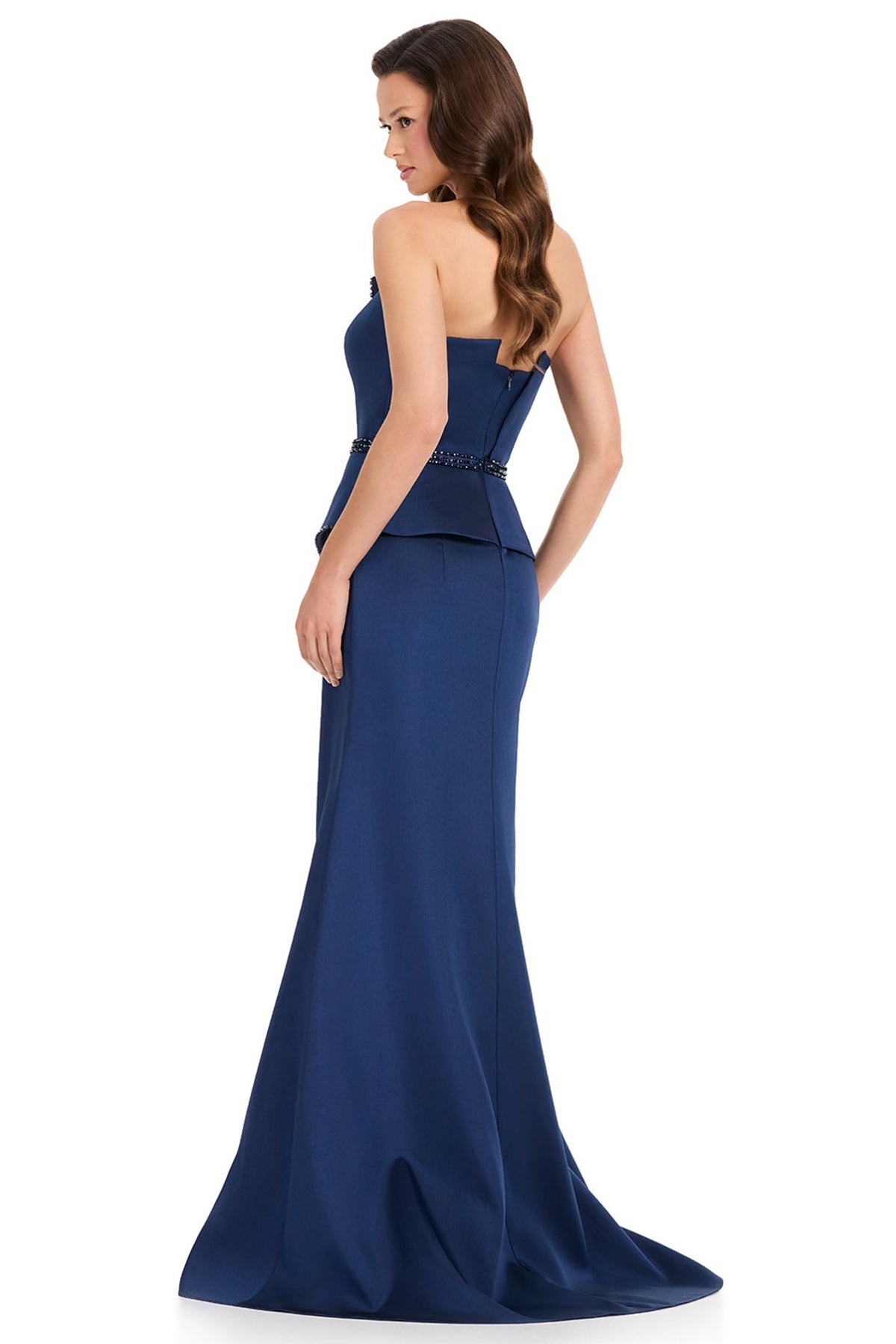 Ashley Lauren E12372 Beaded Applique Asymmetrical Neck Evening Gown