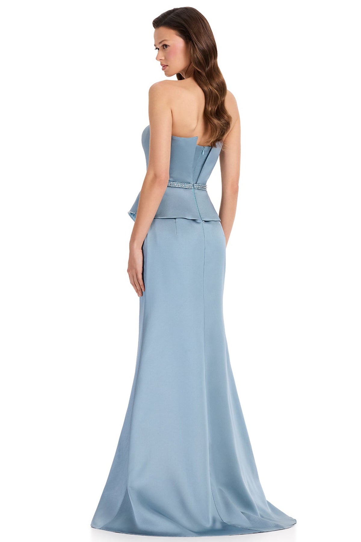 Ashley Lauren E12372 Beaded Applique Asymmetrical Neck Evening Gown