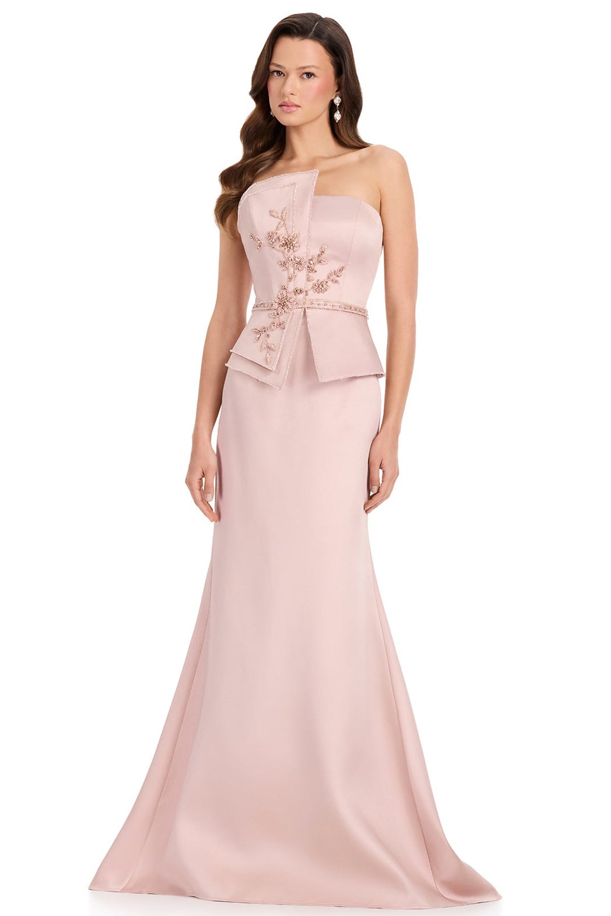 Ashley Lauren E12372 Beaded Applique Asymmetrical Neck Evening Gown