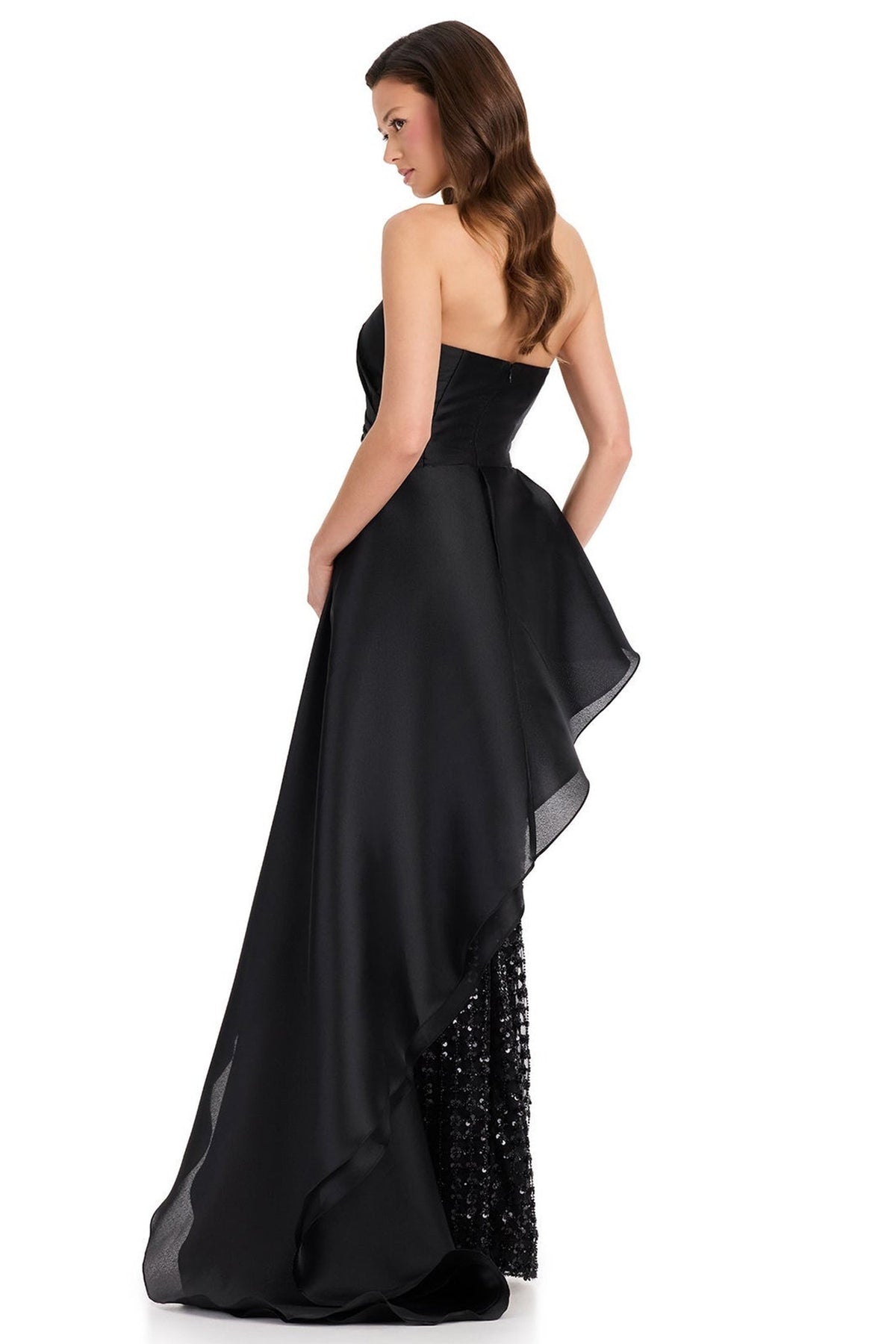 Ashley Lauren E12375 Asymmetrical Overskirt Column Evening Gown