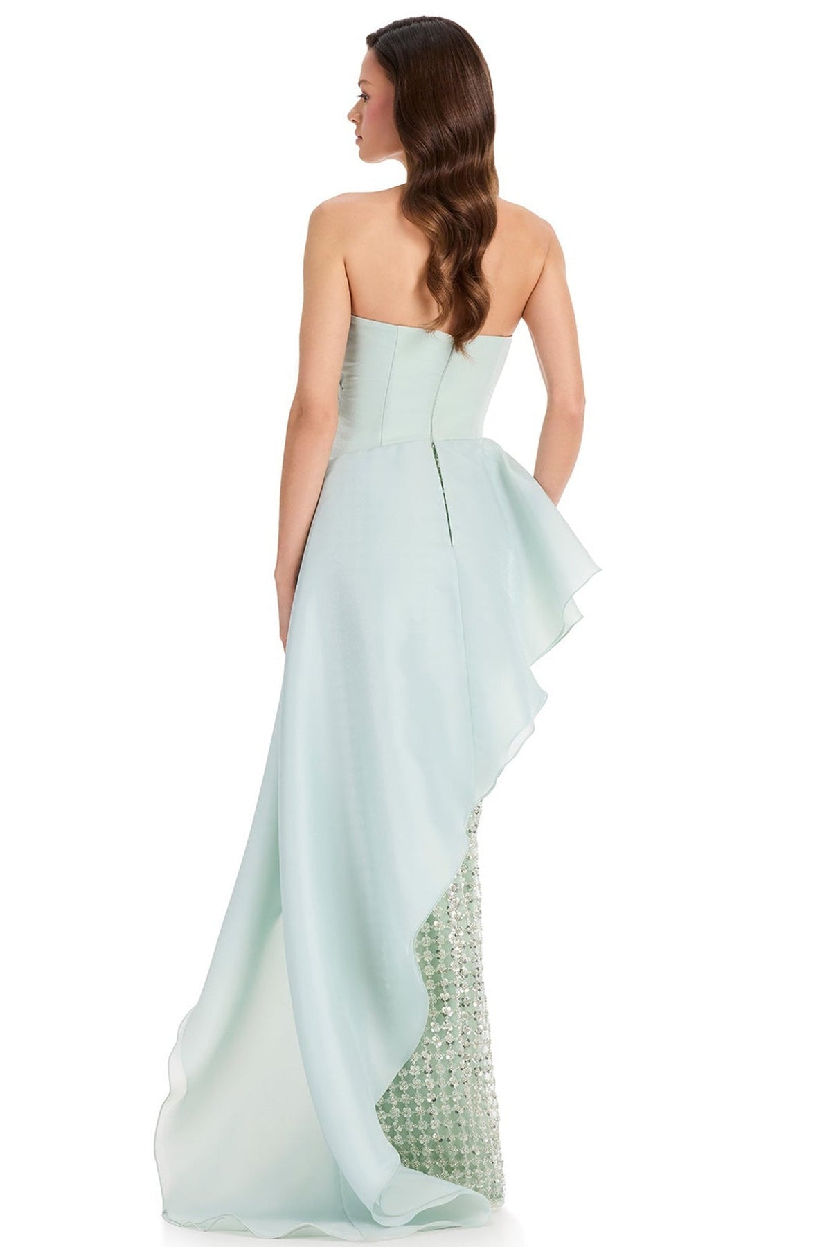 Ashley Lauren E12375 Asymmetrical Overskirt Column Evening Gown