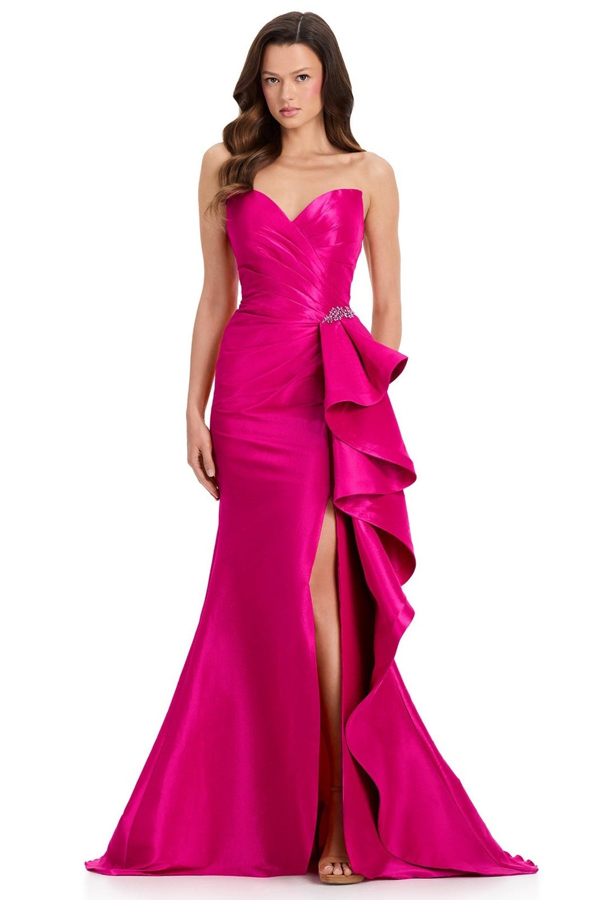 Ashley Lauren E12379 Sweetheart Side Ruffle Detail Prom Gown