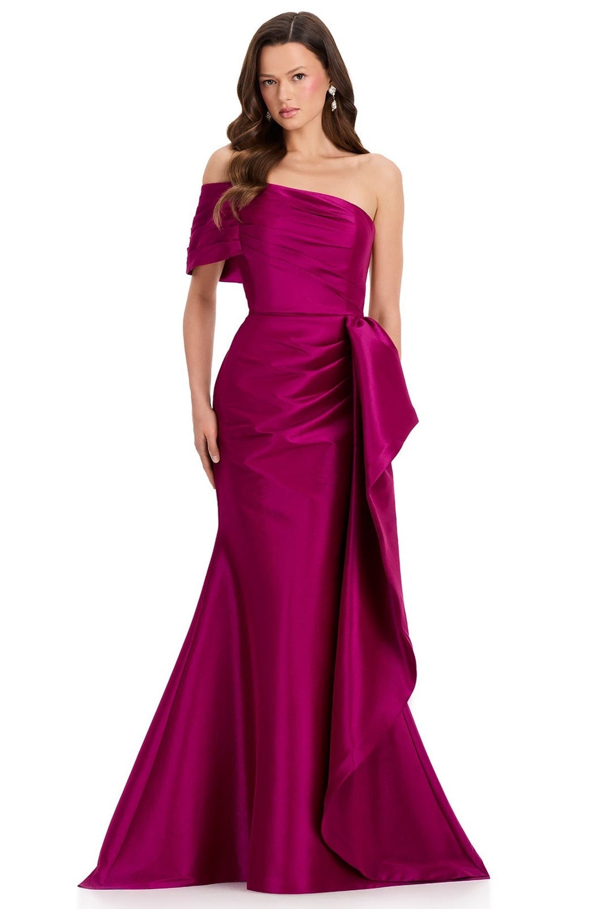 Ashley Lauren E12380 One Shoulder Draped Ruffle Prom Gown