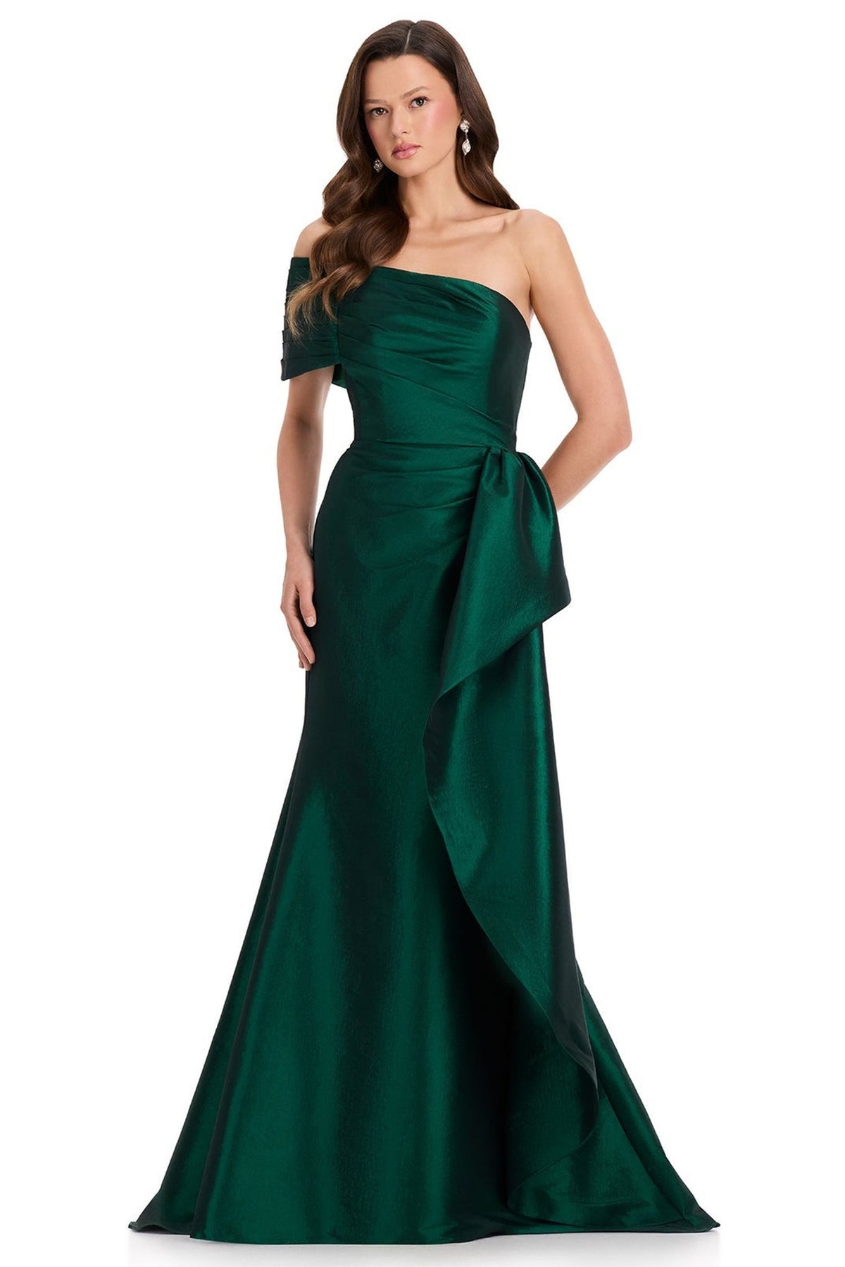 Ashley Lauren E12380 One Shoulder Draped Ruffle Prom Gown
