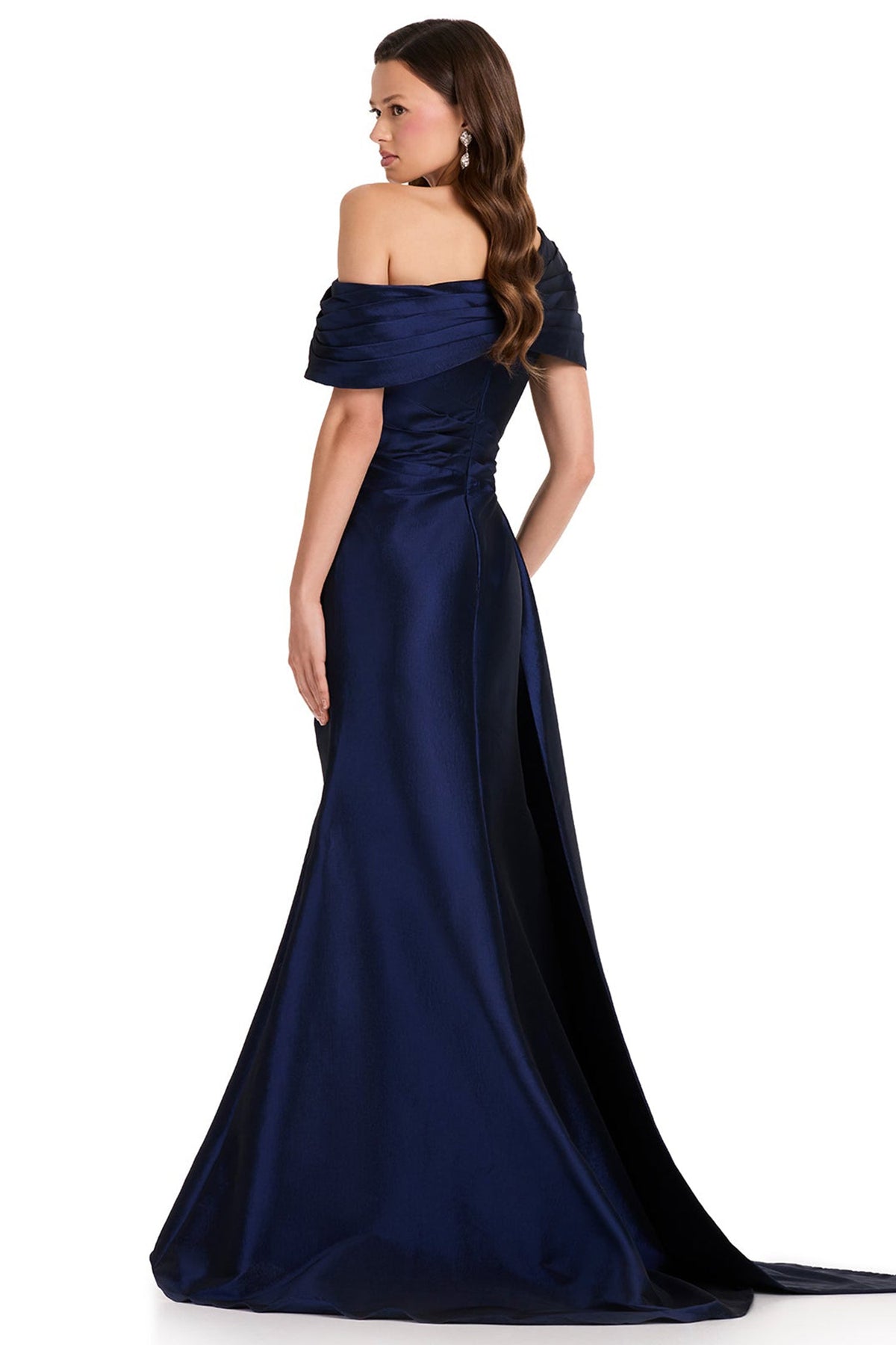 Ashley Lauren E12382 Taffeta Mermaid Side Drape Prom Gown