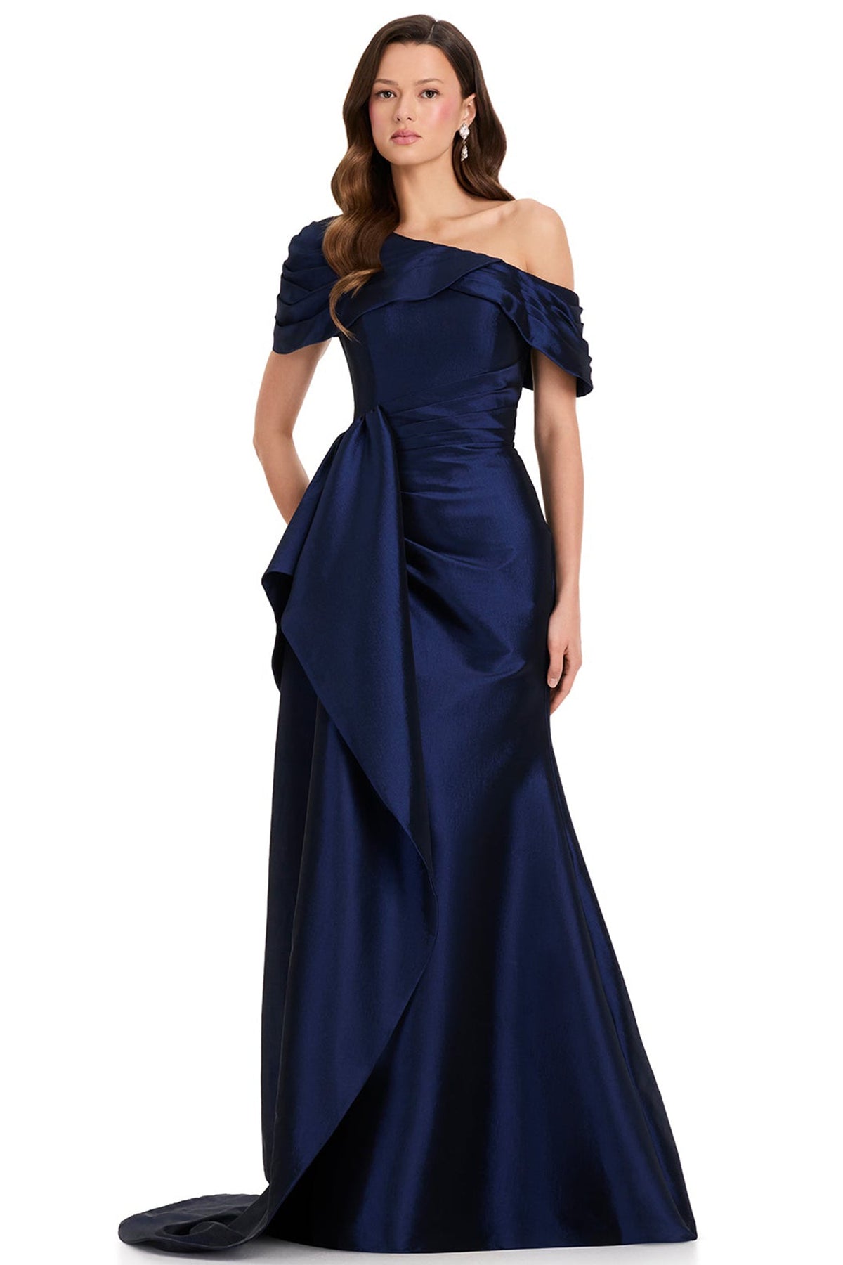 Ashley Lauren E12382 Taffeta Mermaid Side Drape Prom Gown