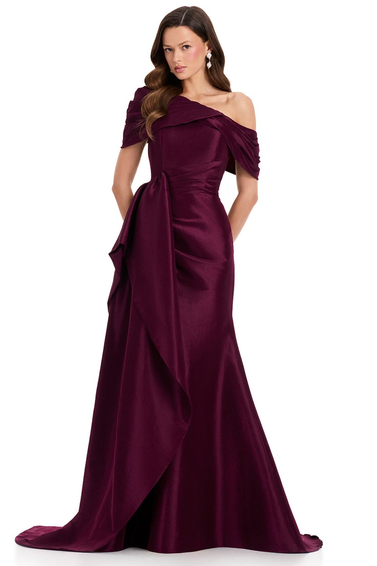 Ashley Lauren E12382 Taffeta Mermaid Side Drape Prom Gown
