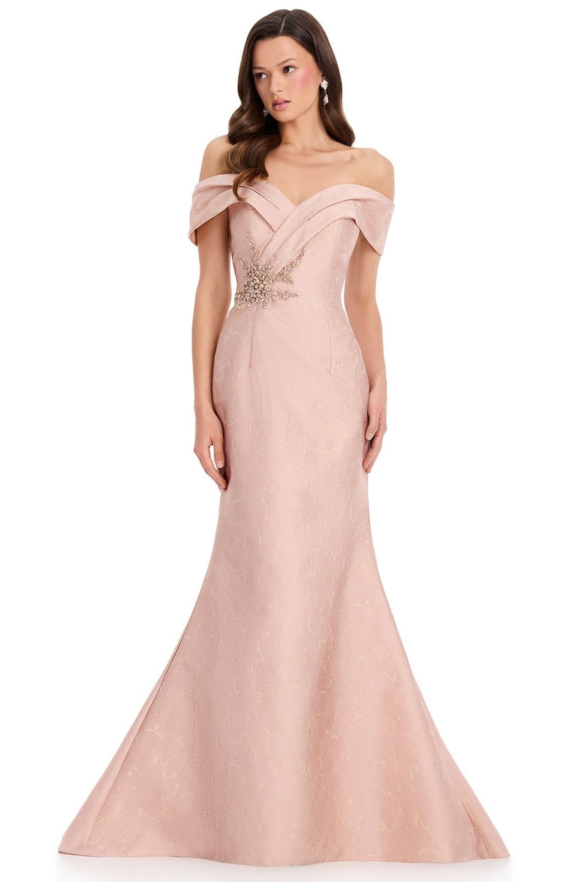 Ashley Lauren E12383 Off Shoulder Beaded Detail Prom Gown