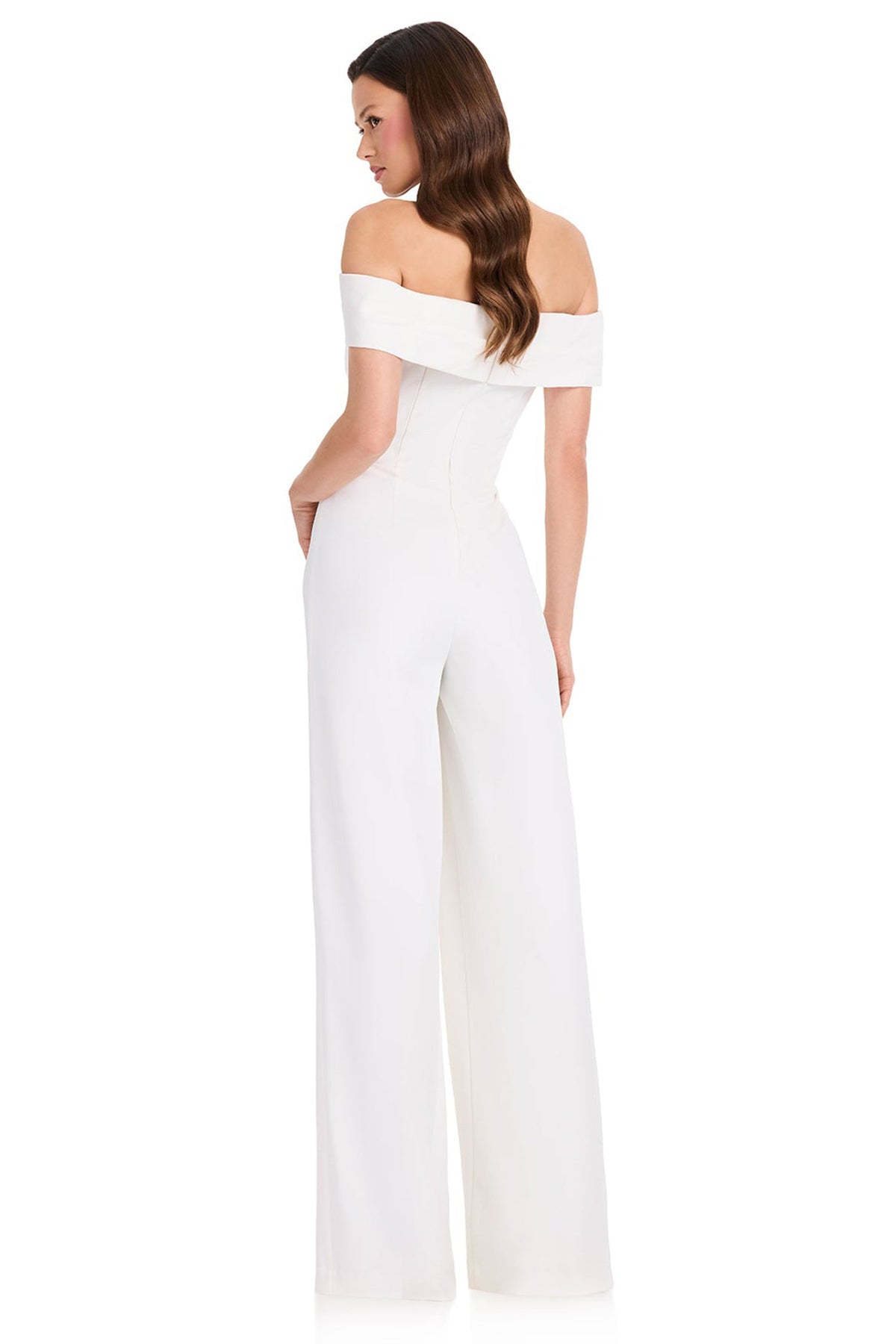 Ashley Lauren E12384 Tonal Beaded Off Shoulder Jumpsuit