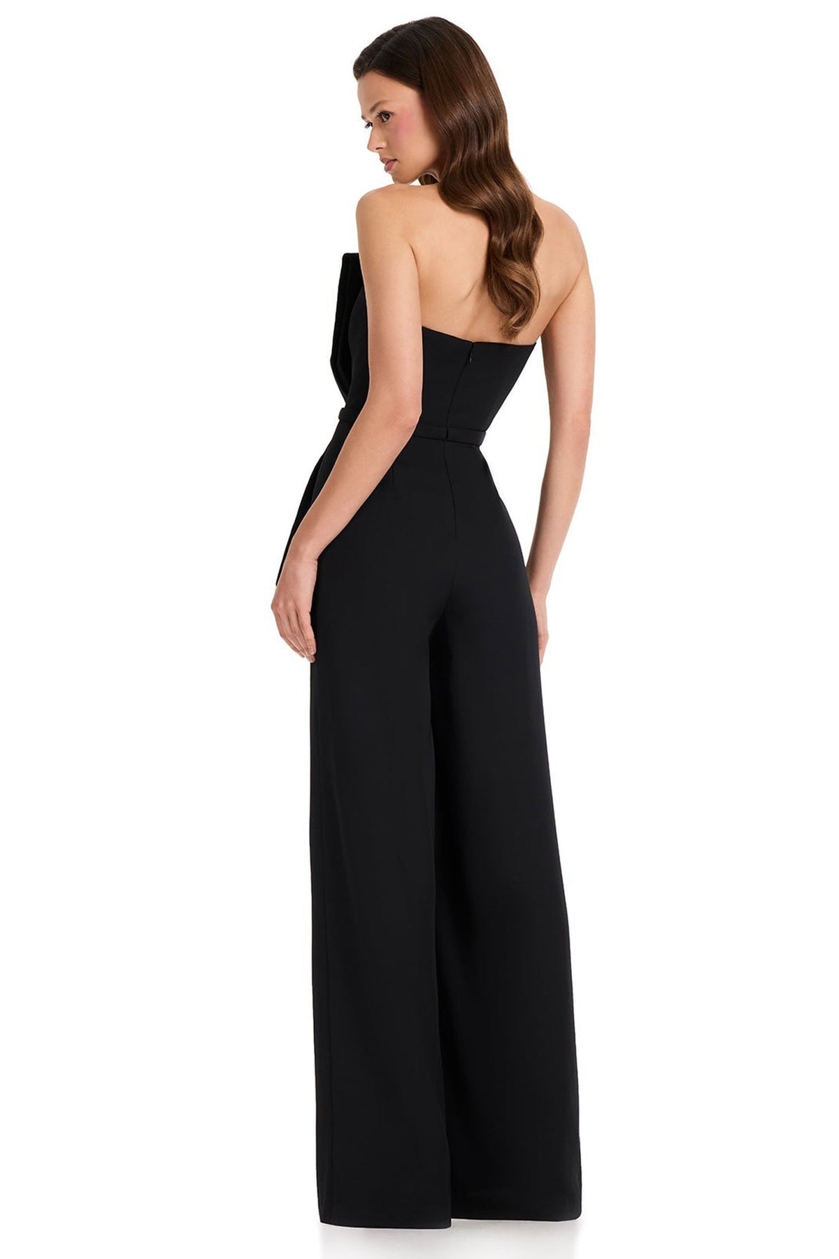 Ashley Lauren E12385 Crepe Strapless Wide Leg Jumpsuit