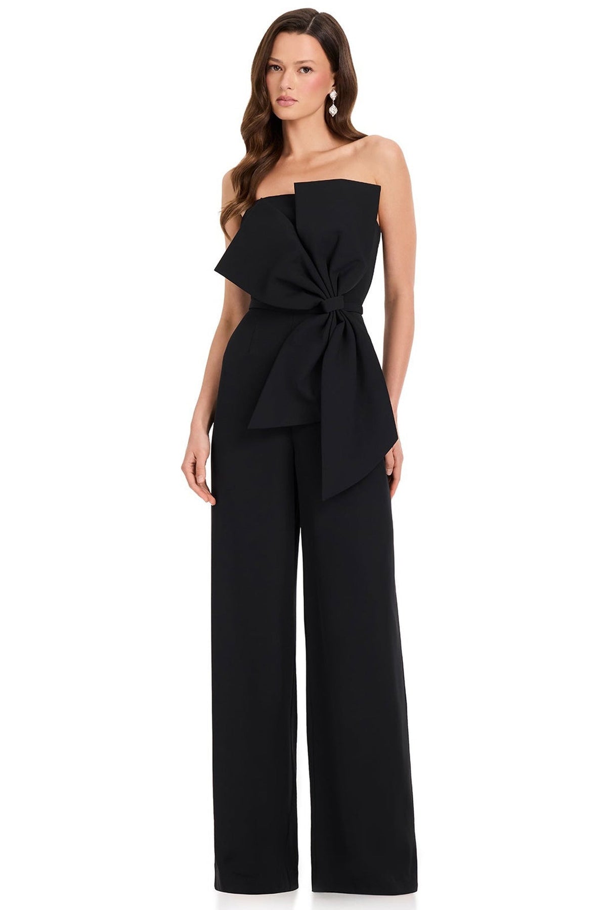 Ashley Lauren E12385 Crepe Strapless Wide Leg Jumpsuit
