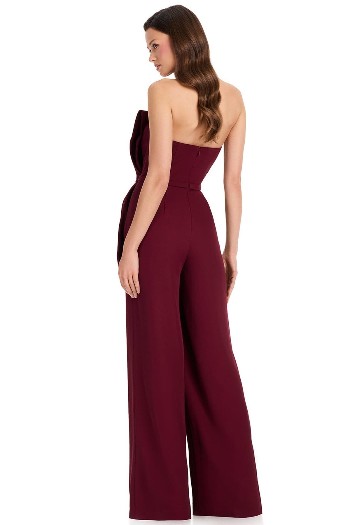 Ashley Lauren E12385 Crepe Strapless Wide Leg Jumpsuit