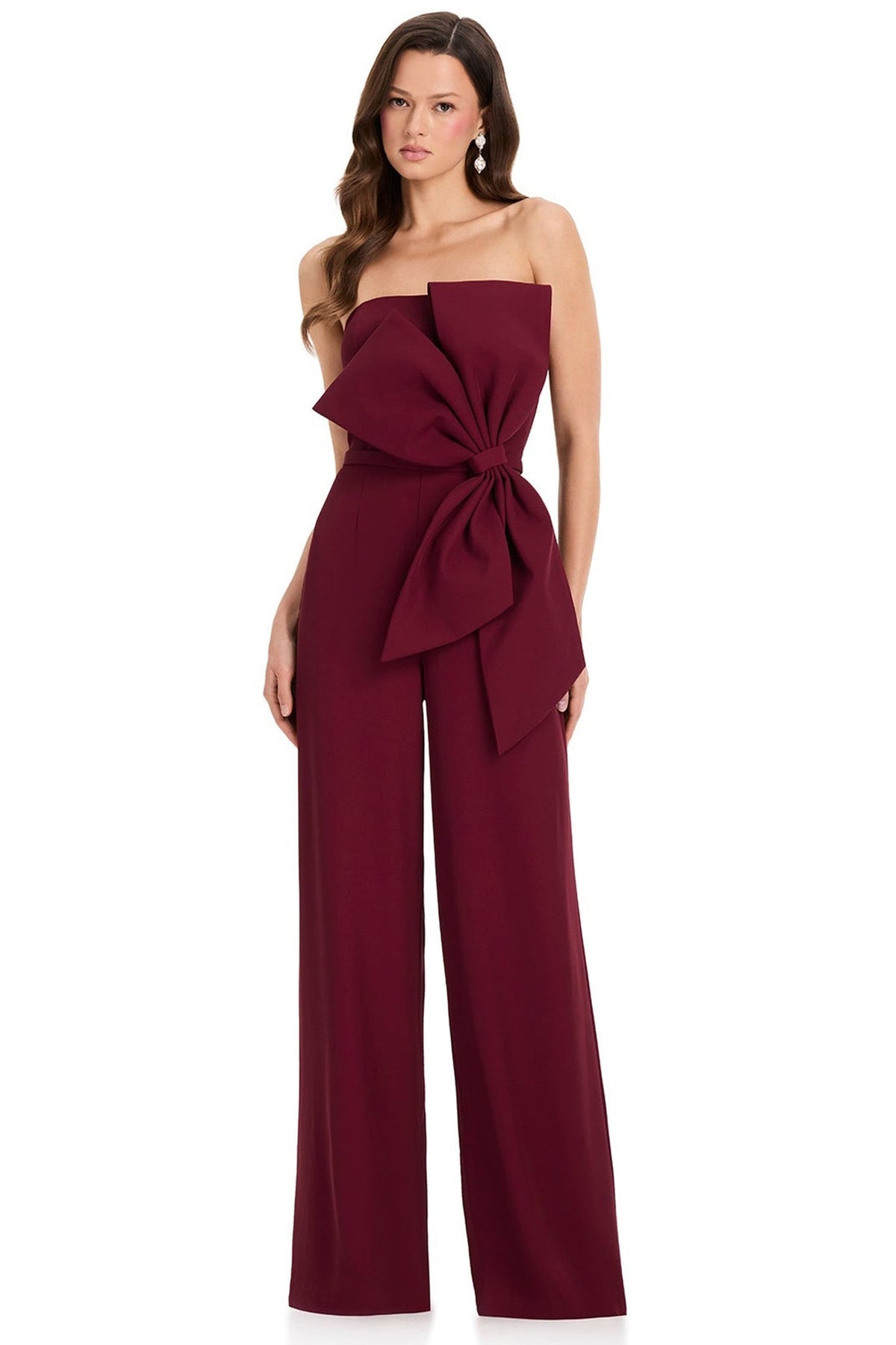 Ashley Lauren E12385 Crepe Strapless Wide Leg Jumpsuit