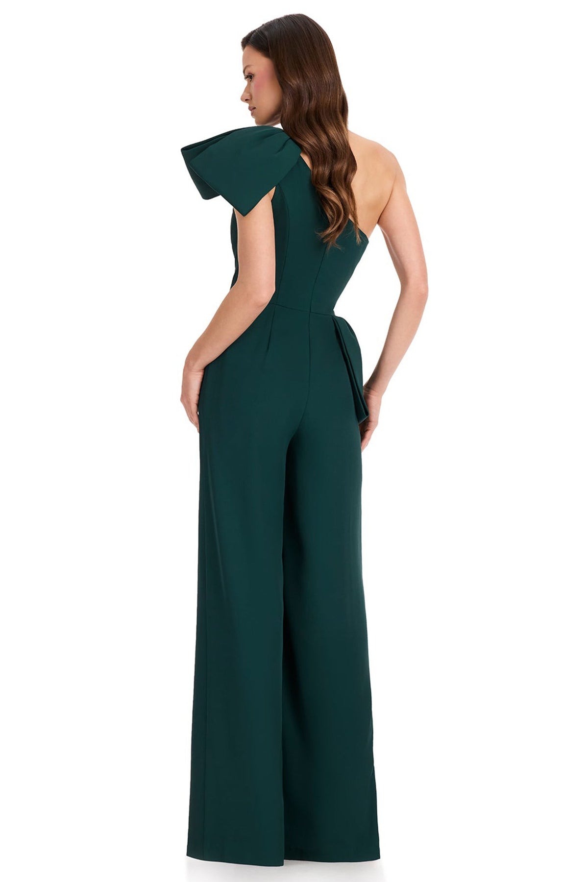 Ashley Lauren E12386 Asymmetrical Crepe Wide Leg Jumpsuit