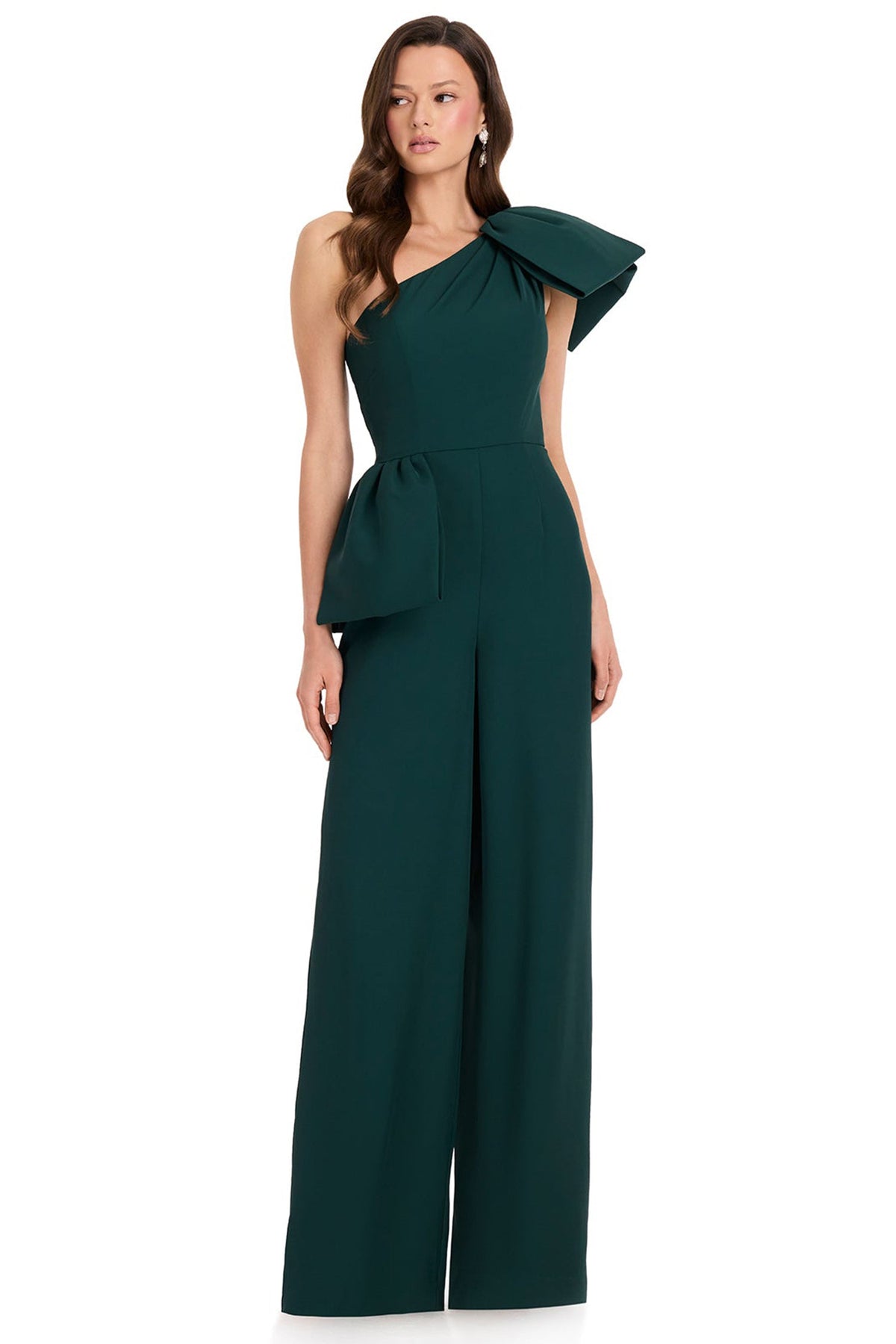 Ashley Lauren E12386 Asymmetrical Crepe Wide Leg Jumpsuit