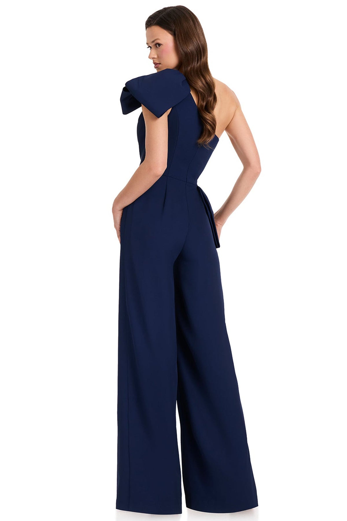 Ashley Lauren E12386 Asymmetrical Crepe Wide Leg Jumpsuit